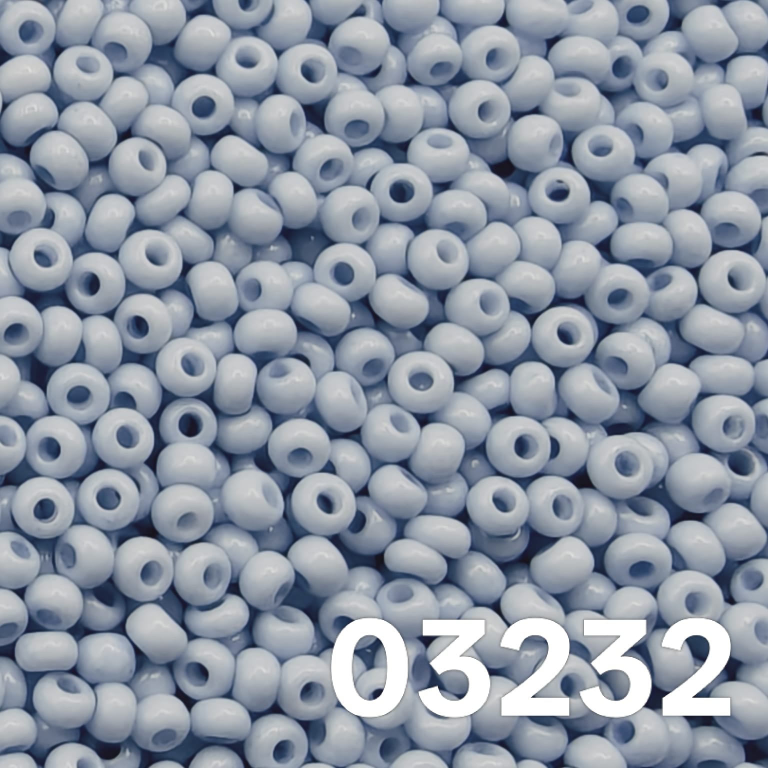 Preciosa 10/0 Solgel Chalk Blue seed beads 03232 — close-up view of uniform Czech glass rounds.