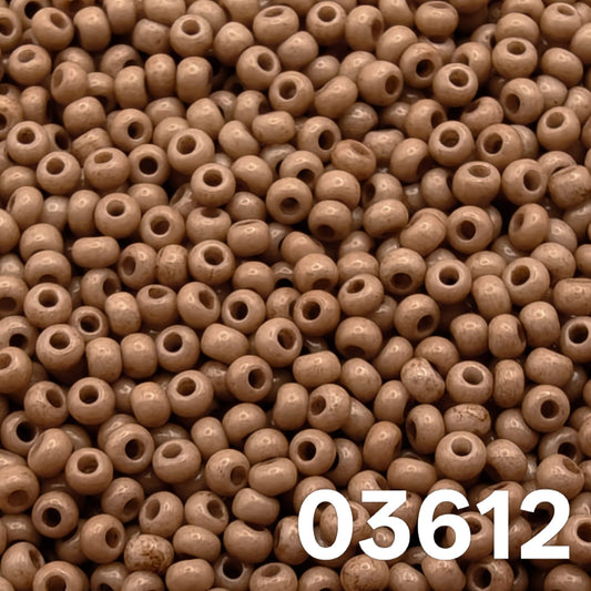 Preciosa 10/0 Solgel Chalk Mocha seed beads close-up, code 03612