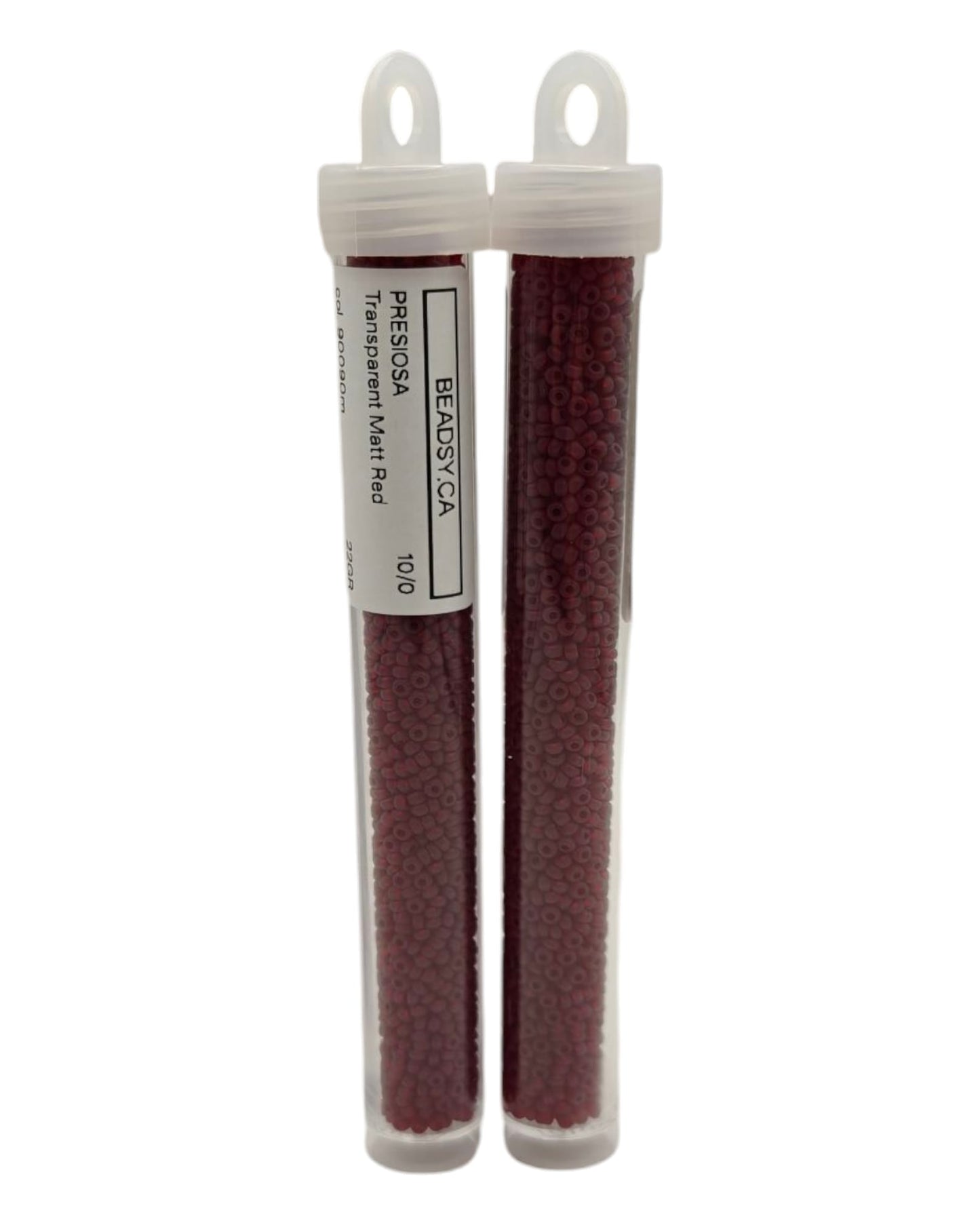 Preciosa 10/0 Transparent Matte Red seed beads tubes — color 90090m