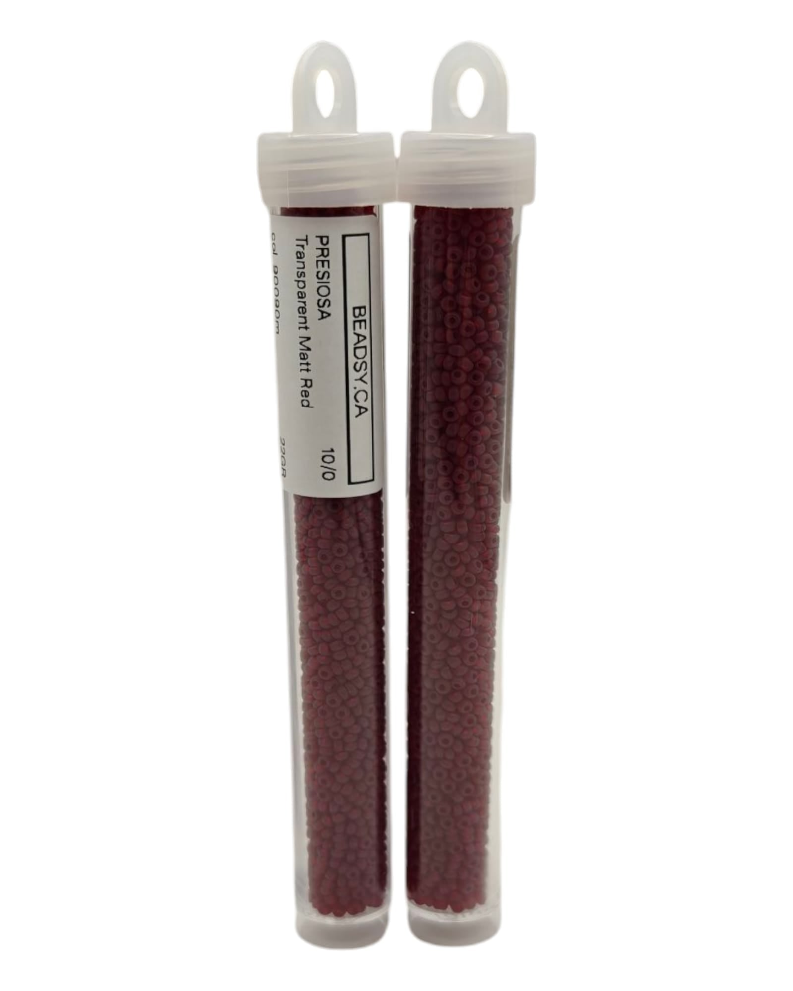 Preciosa 10/0 Transparent Matte Red seed beads tubes — color 90090m