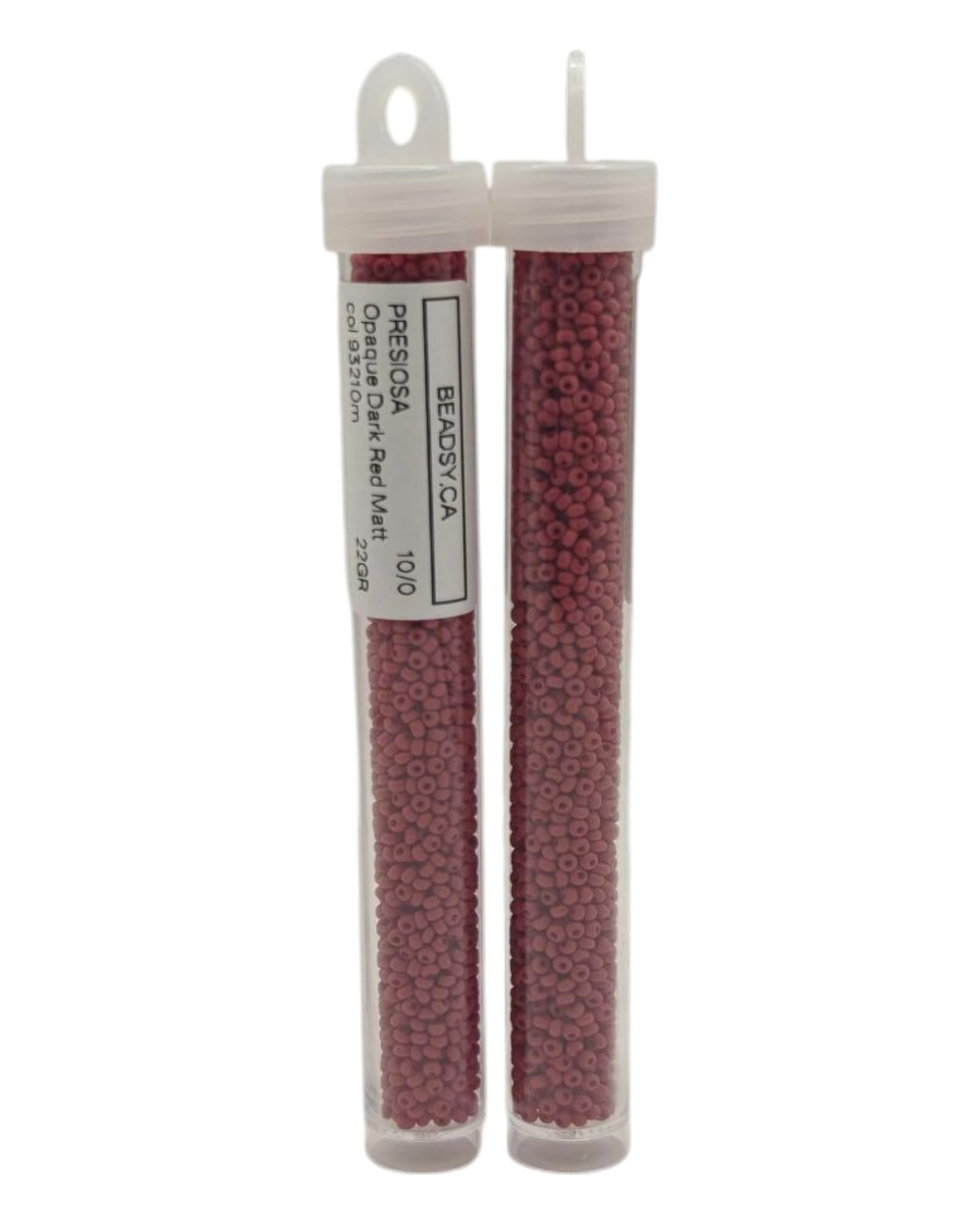 Preciosa 10/0 opaque dark red matte seed beads 93210 in clear tubes