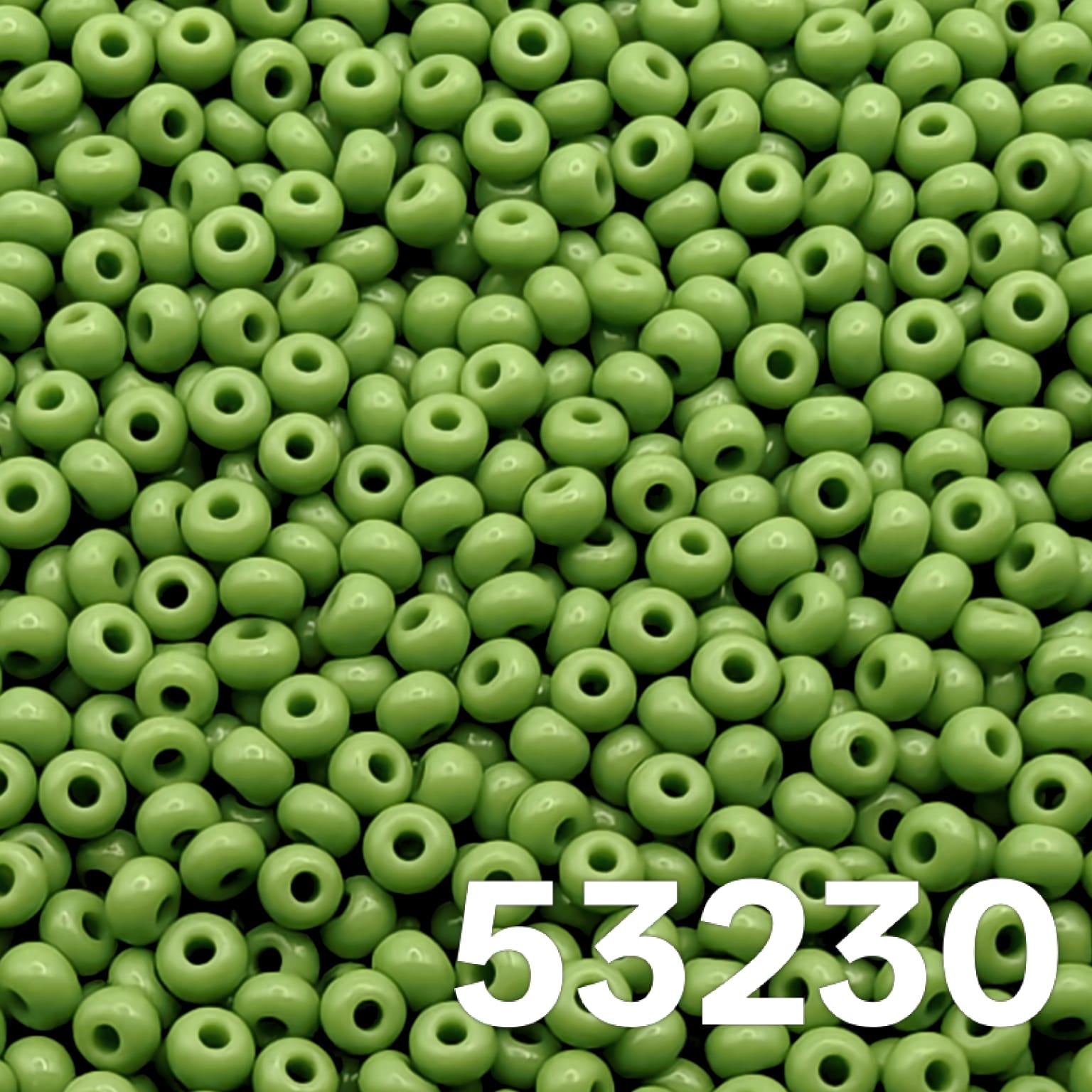Preciosa 10/0 opaque light green Czech seed beads 53230 close-up