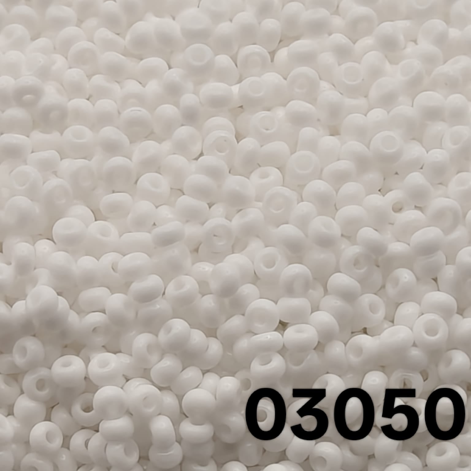 Preciosa 10/0 seed beads 03050 Opaque Matte Chalk White close-up