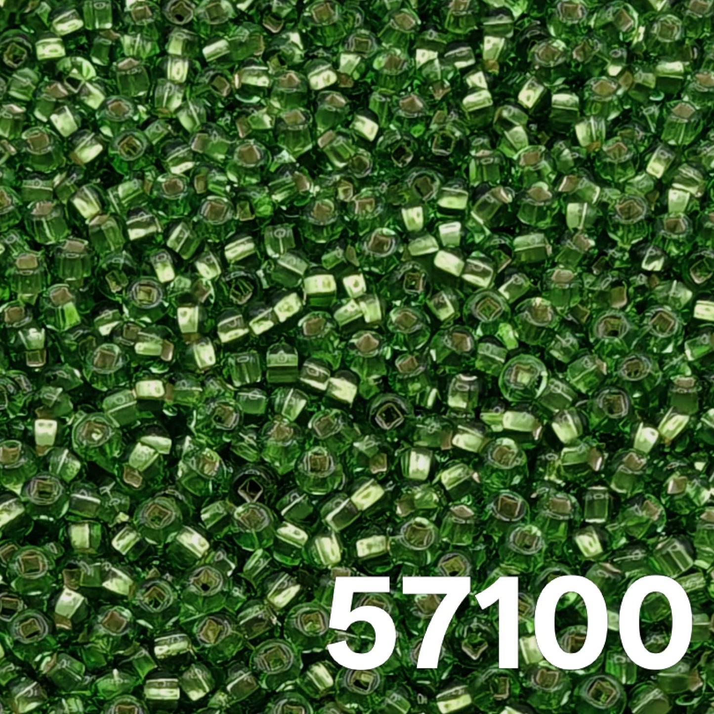 Preciosa 10/0 silverlined peridot seed beads 57100 closeup