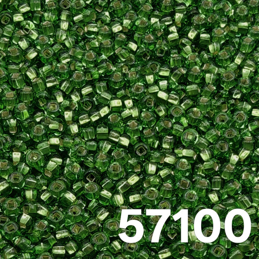 Preciosa 10/0 silverlined peridot seed beads 57100 closeup