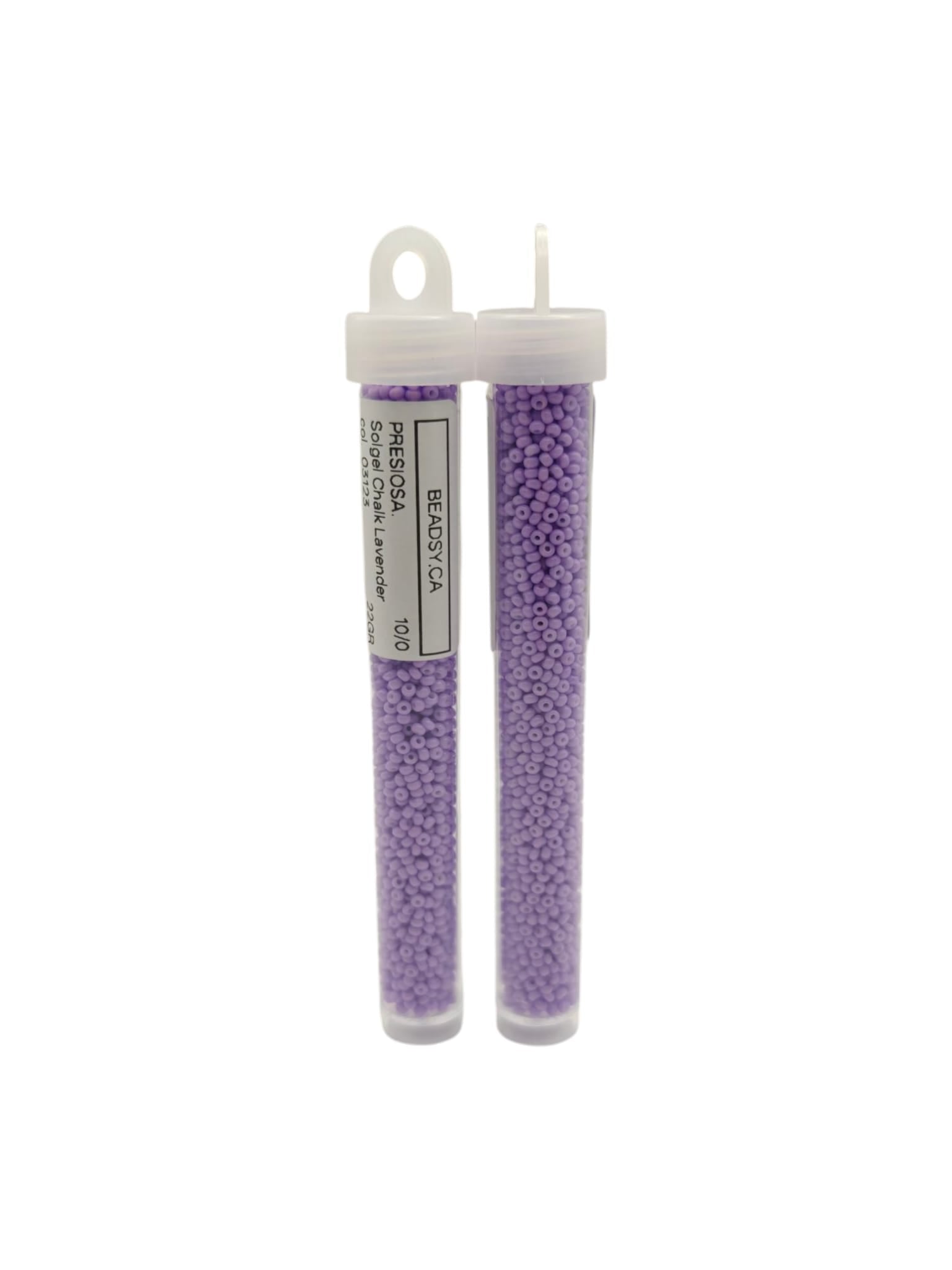 Preciosa Czech Seed Beads 10/0 Solgel Chalk Lavender 03123 in tube packaging