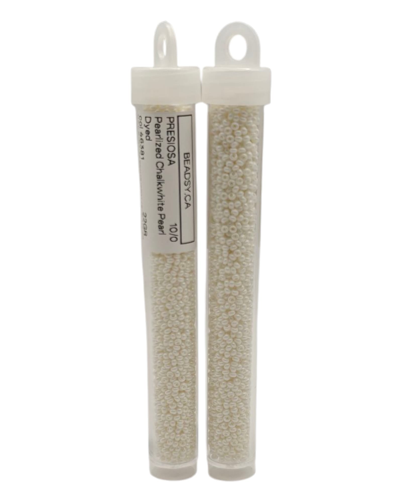 Preciosa Czech seed beads 10/0 Pearlized Chalkwhite Pearl Dyed in clear tubes, col. 46381