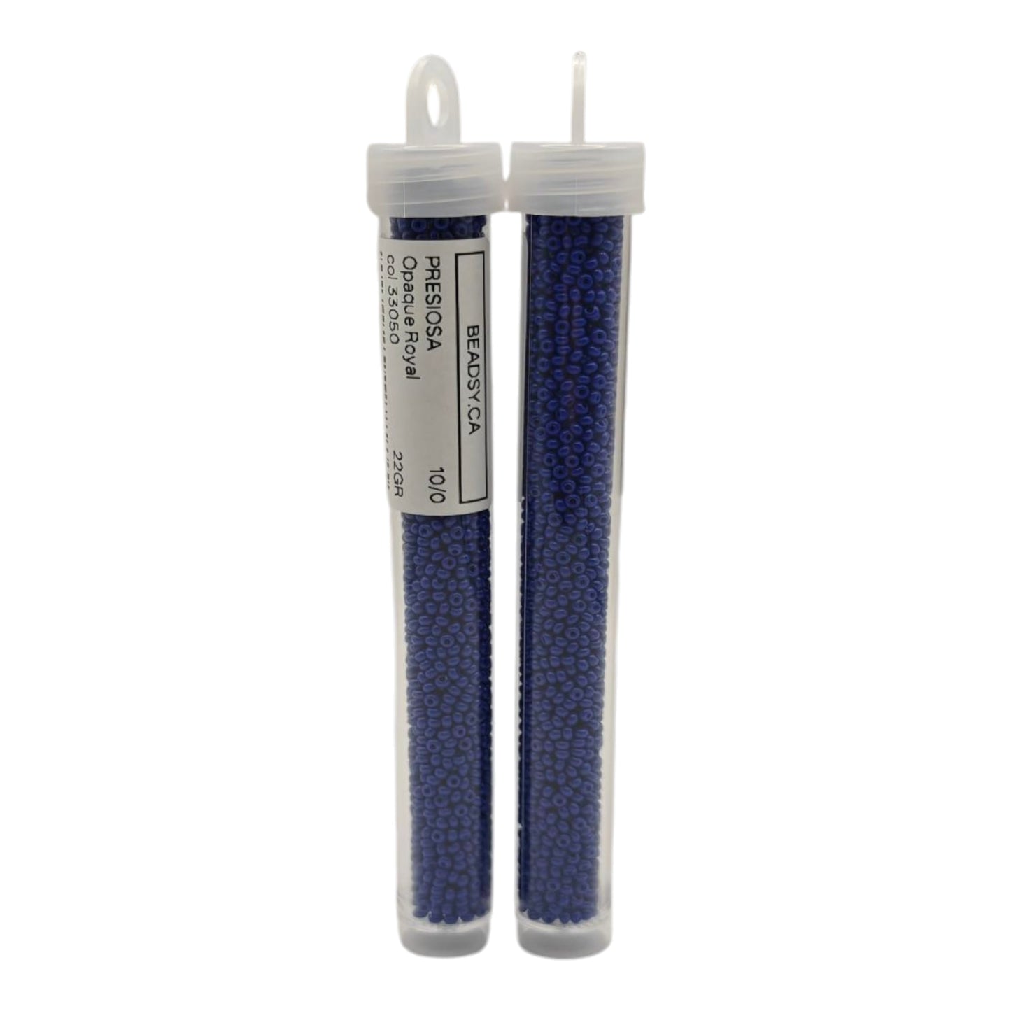 Preciosa opaque Royal Blue 10/0 Czech seed beads 33050 in clear tubes from Beadsy.ca