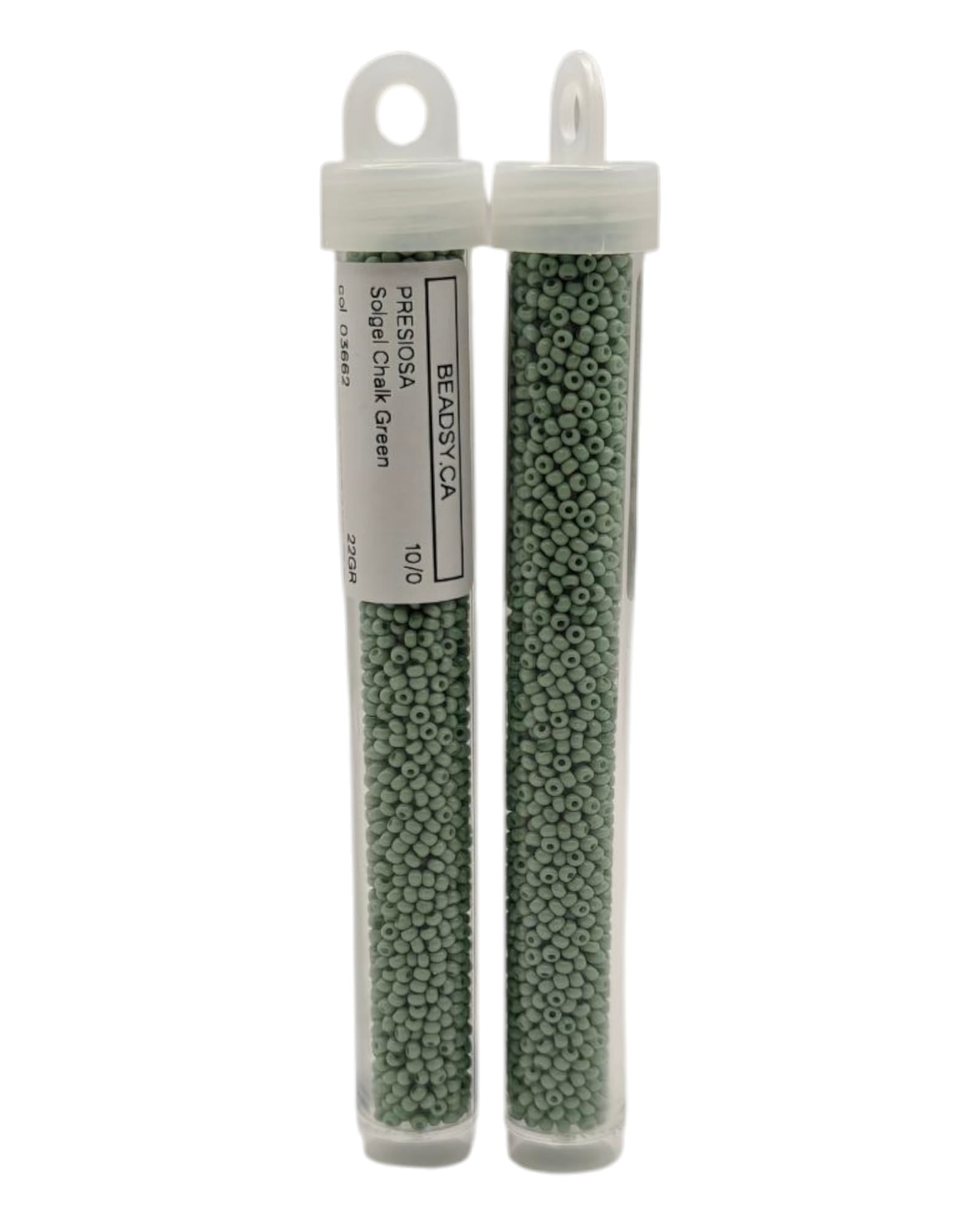 Preciosa seed beads 10/0 Solgel Chalk Green 03662 in tube packaging