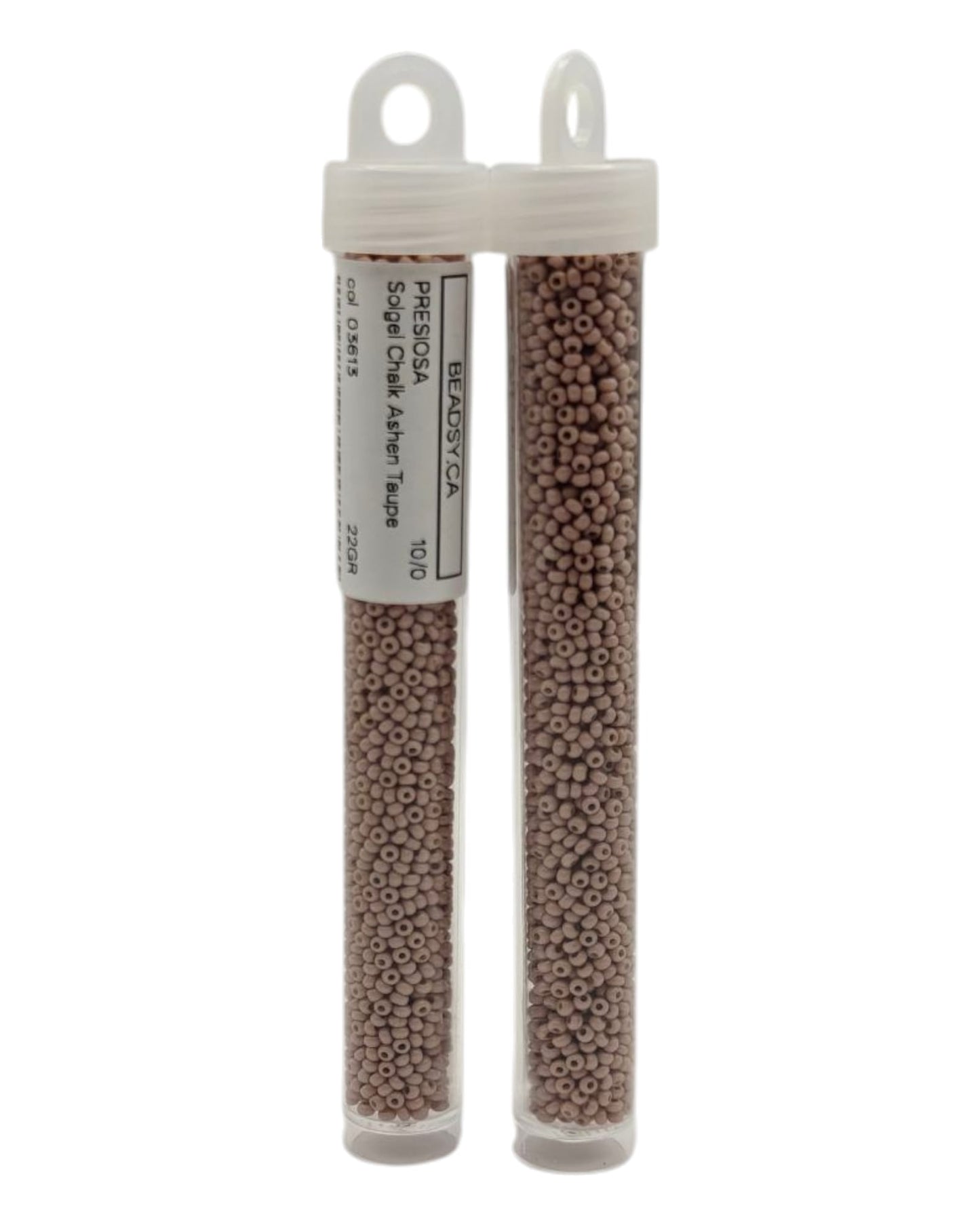 Product tube: 10/0 Solgel Ashen Taupe Czech seed beads (code 03613) from Beadsy.