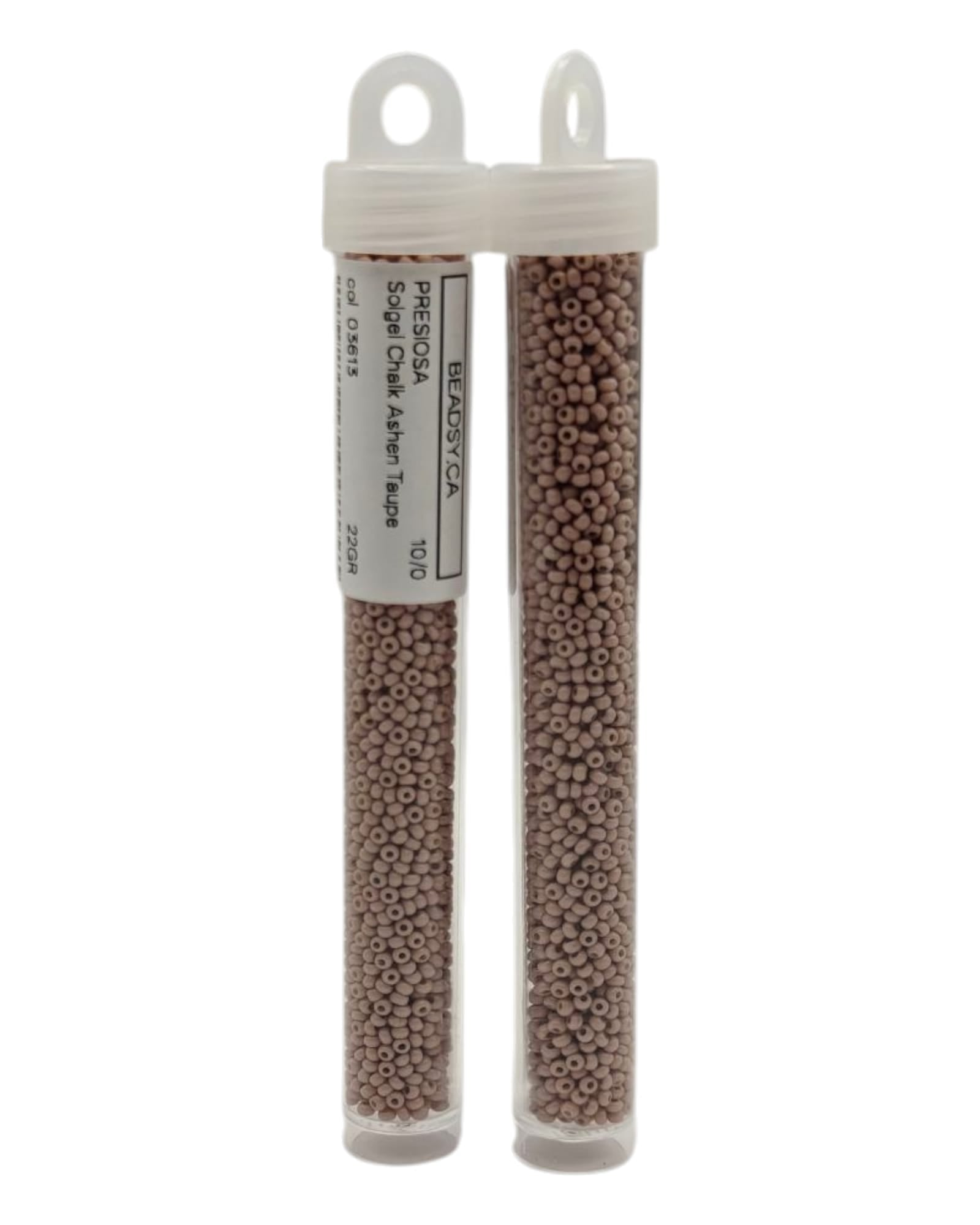 Product tube: 10/0 Solgel Ashen Taupe Czech seed beads (code 03613) from Beadsy.