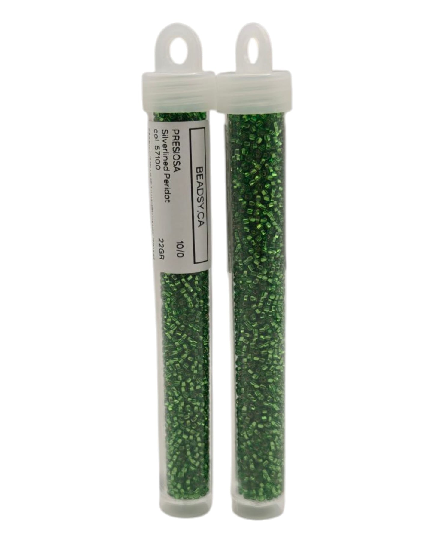 Tube of Czech Preciosa silverlined peridot size 10/0 seed beads