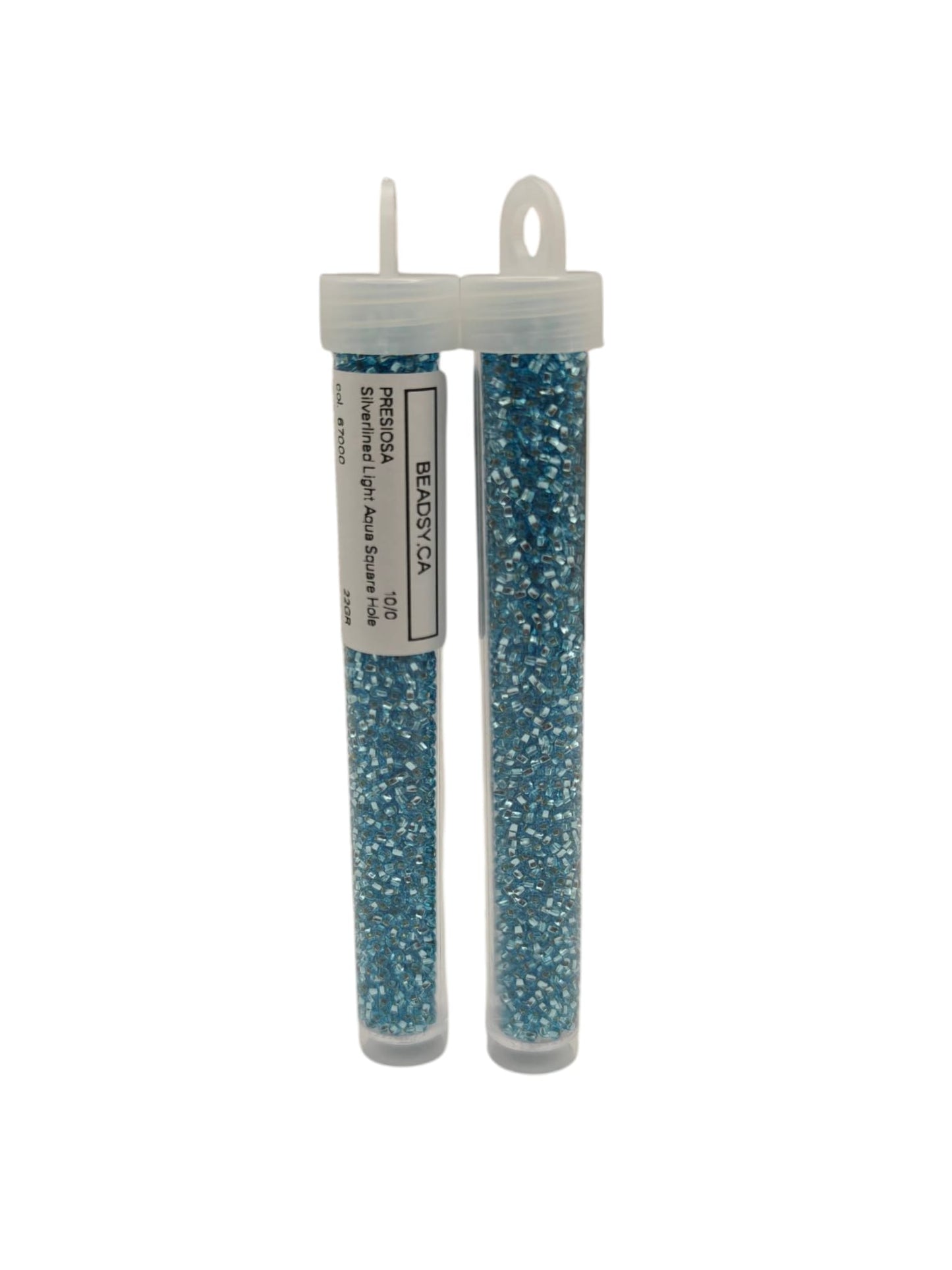 Tube of Preciosa 10/0 Light Aqua silverlined seed beads, square-hole, 67000
