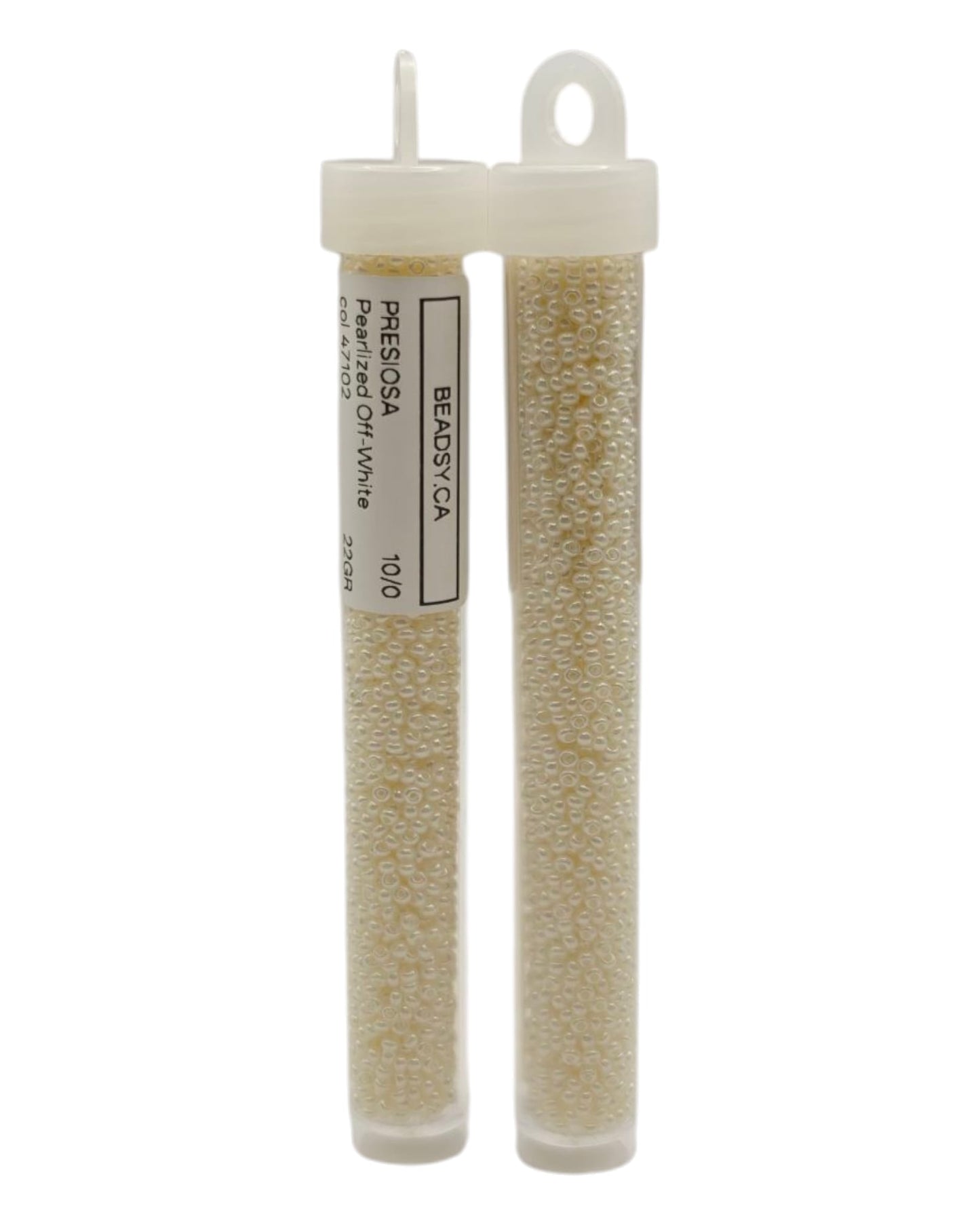 Tube of Preciosa 10/0 Pearlized Off-White seed beads 47102 for jewelry and bead weaving