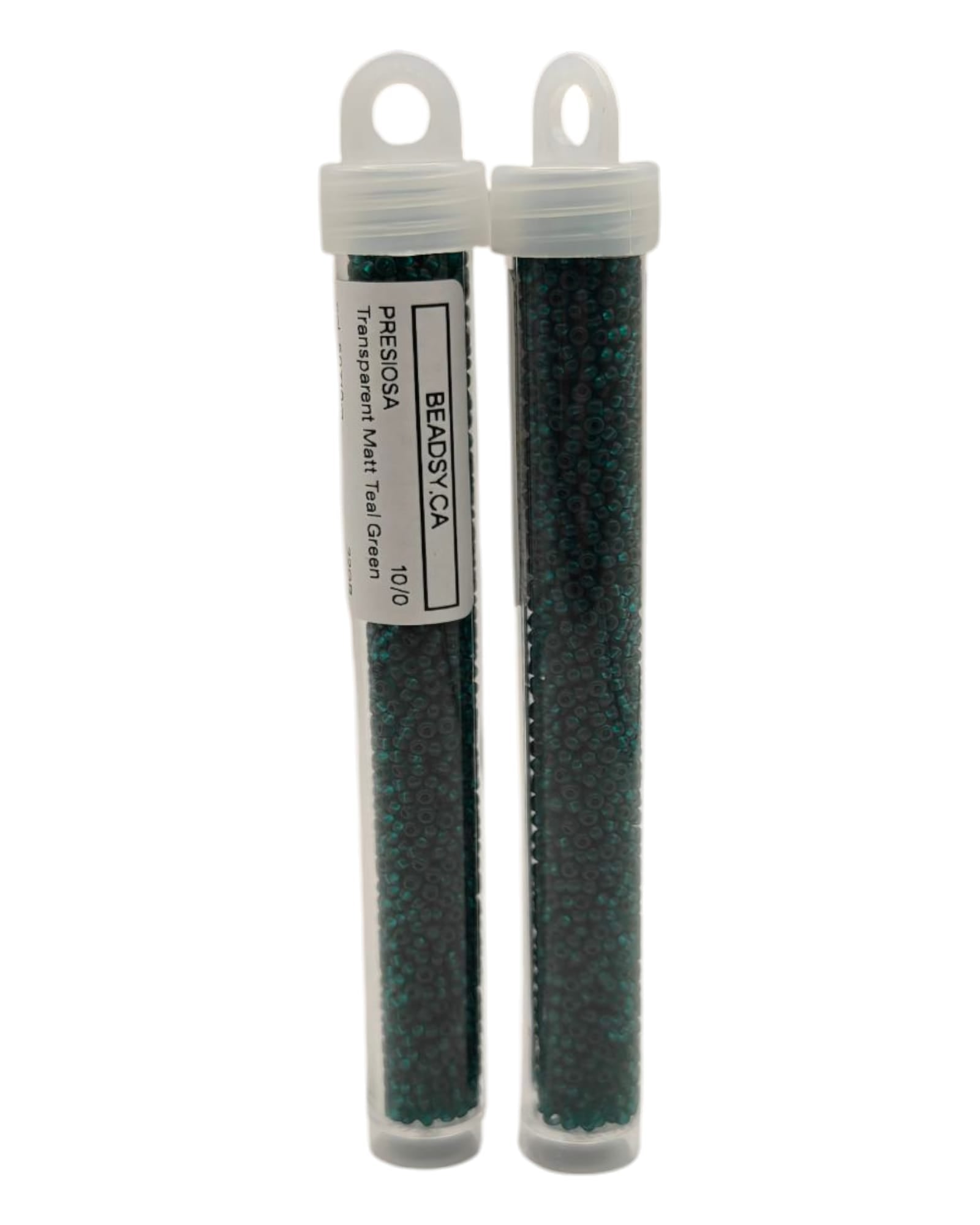 Tube of Preciosa 10/0 Transparent Matte Teal Green seed beads 50710m