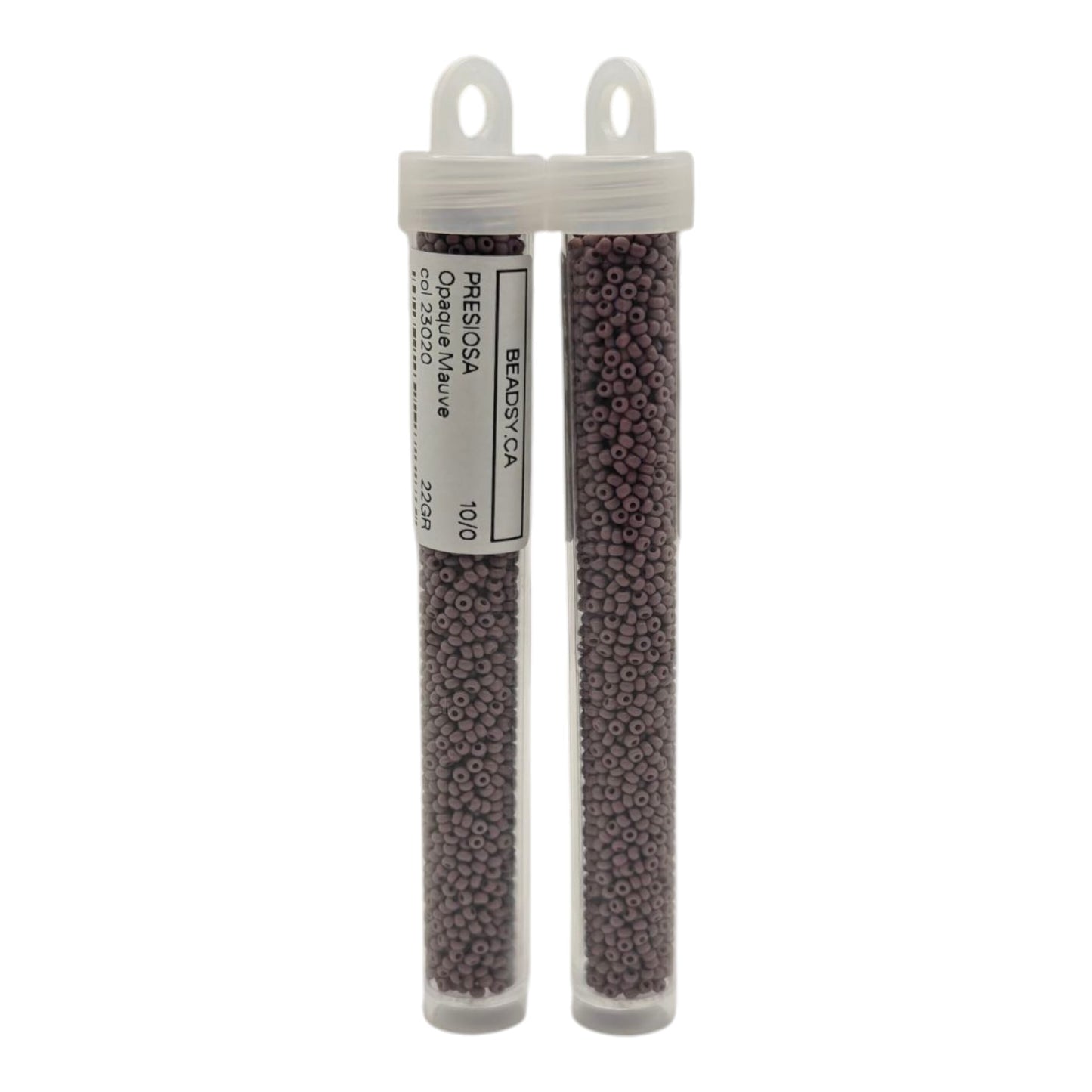 Tube of Preciosa 10/0 opaque mauve Czech seed beads 23020 from Beadsy.ca