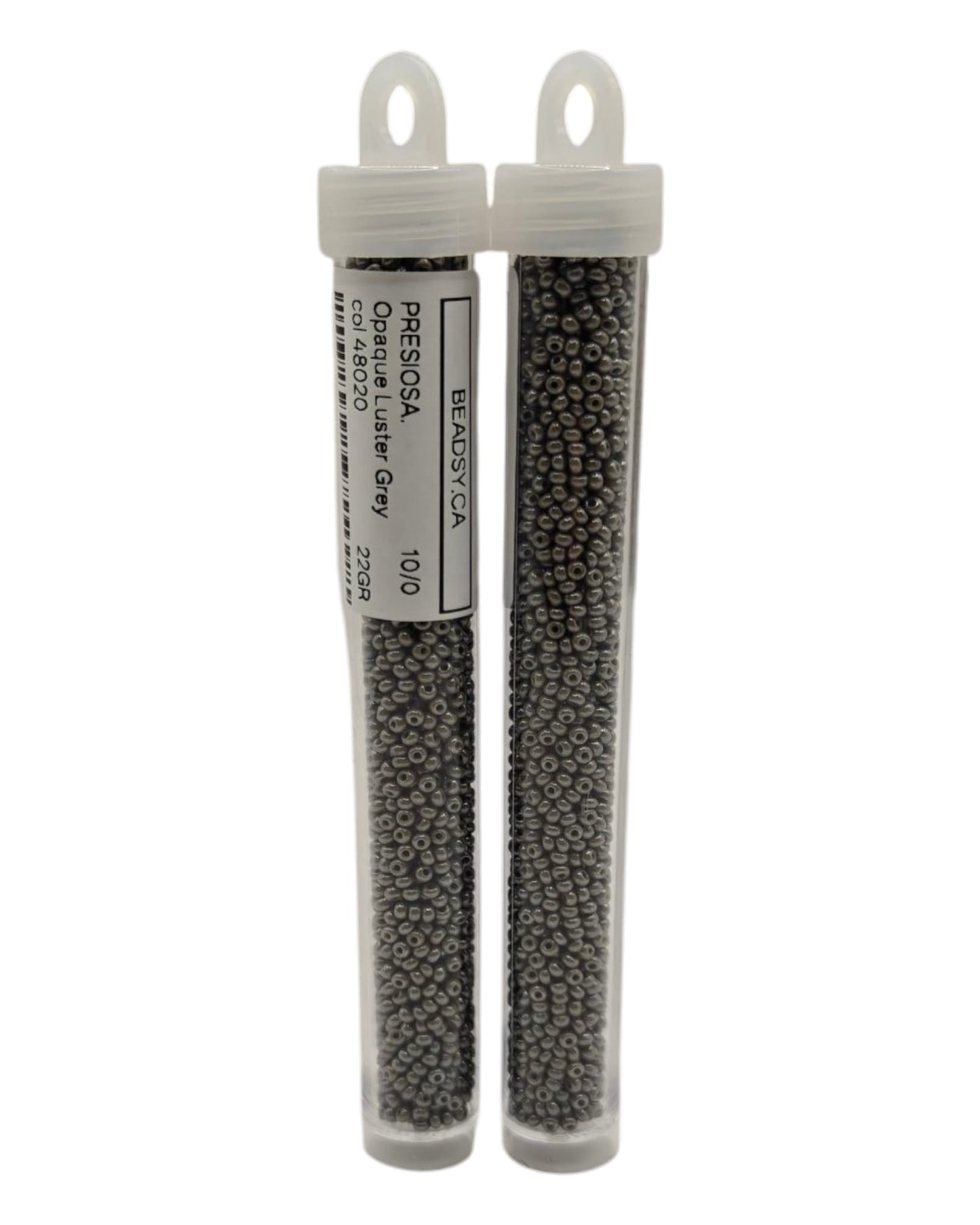 Tube of Preciosa 10/0 seed beads, colour 48020 Opaque Luster Grey — Czech glass beads for jewelry making