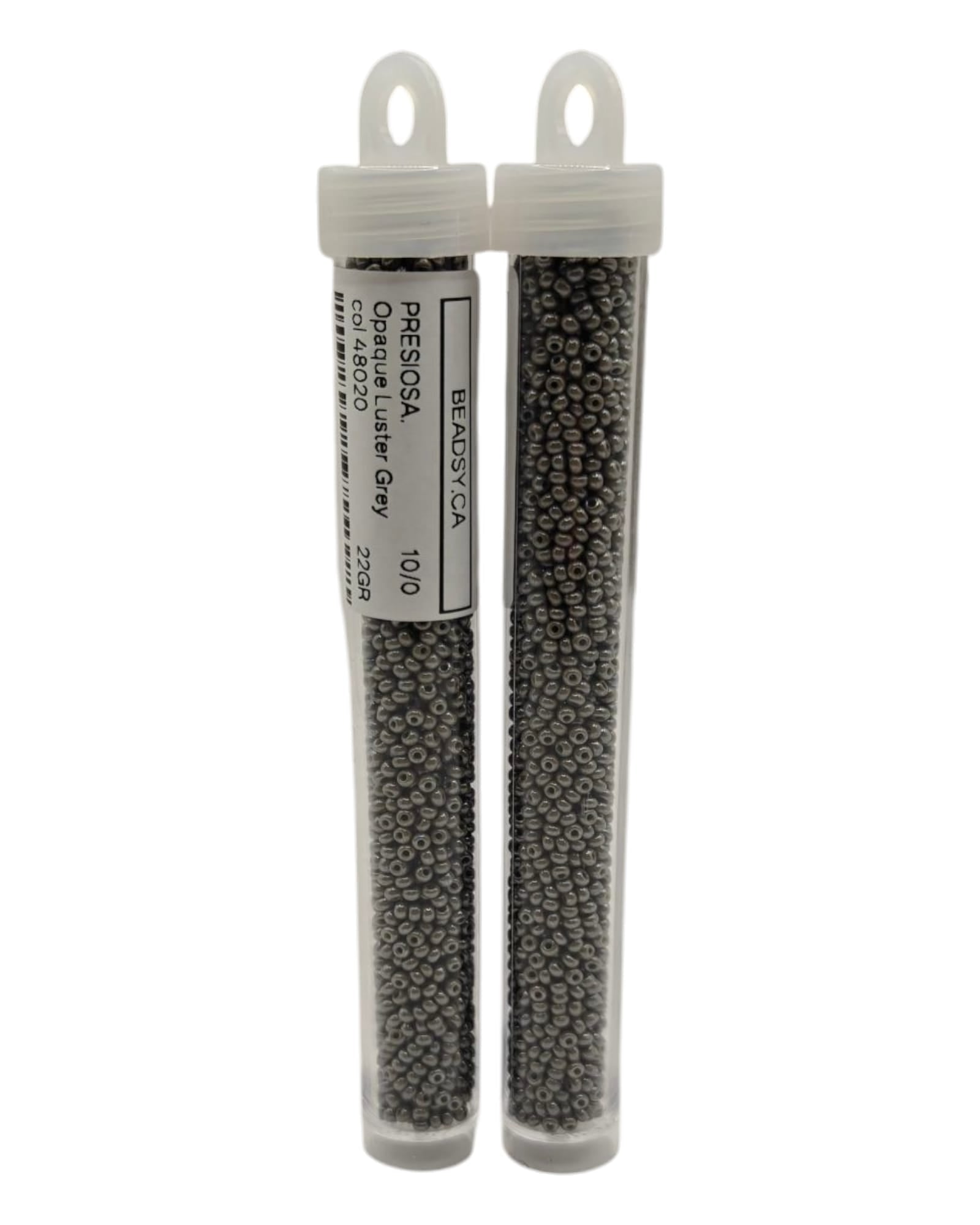 Tube of Preciosa 10/0 seed beads, colour 48020 Opaque Luster Grey — Czech glass beads for jewelry making