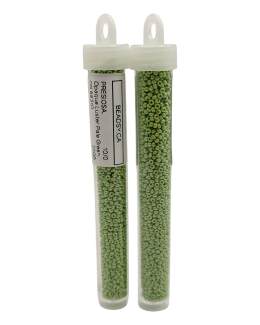 Tube of Preciosa 10/0 seed beads, colour 58310 Opaque Luster Pale Green — Czech glass beads for jewelry making