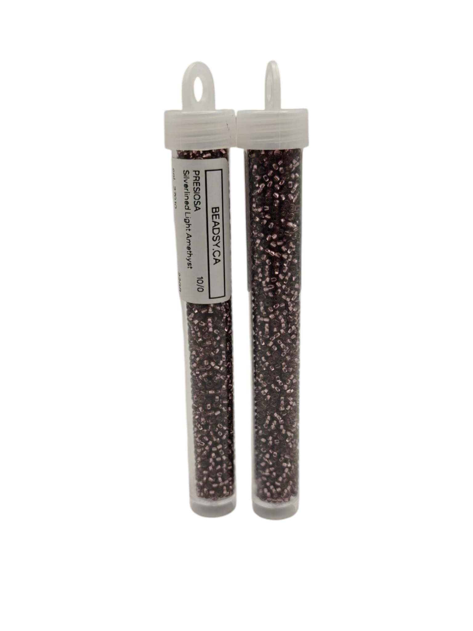 Tube of Preciosa Czech glass seed beads size 10/0 in Silverlined Light Amethyst color