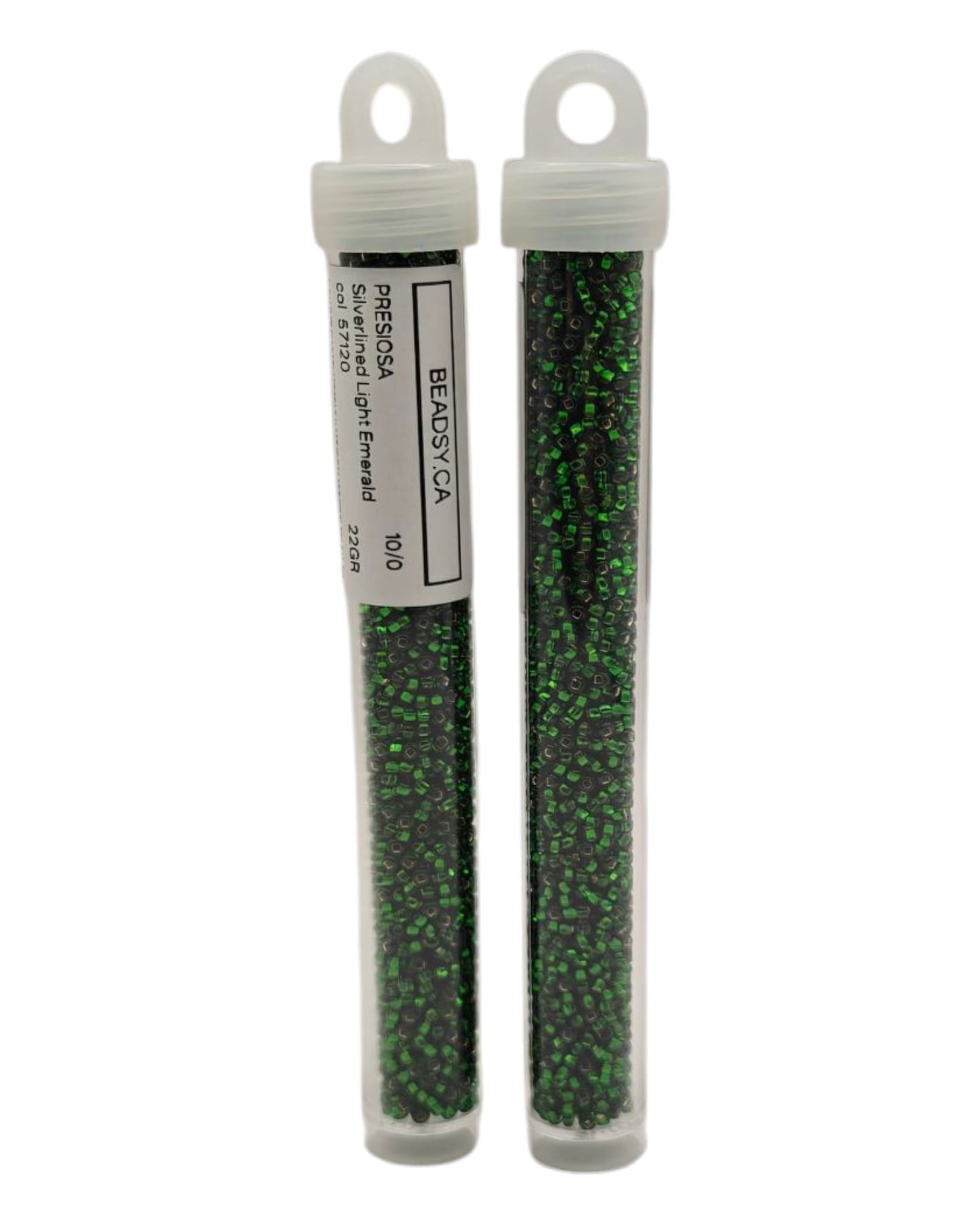 Tube of Preciosa Silverlined Light Emerald 10/0 seed beads (code 57120)