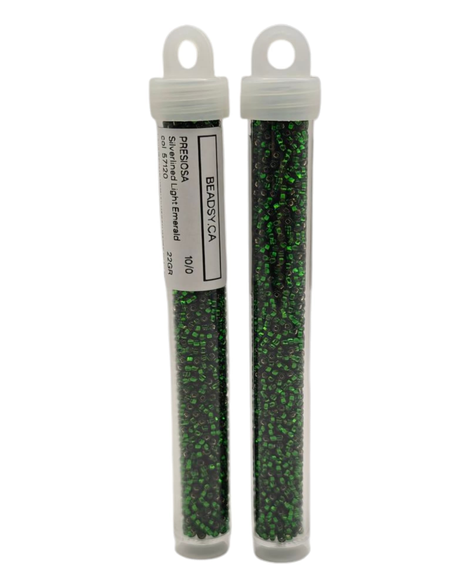 Tube of Preciosa Silverlined Light Emerald 10/0 seed beads (code 57120)