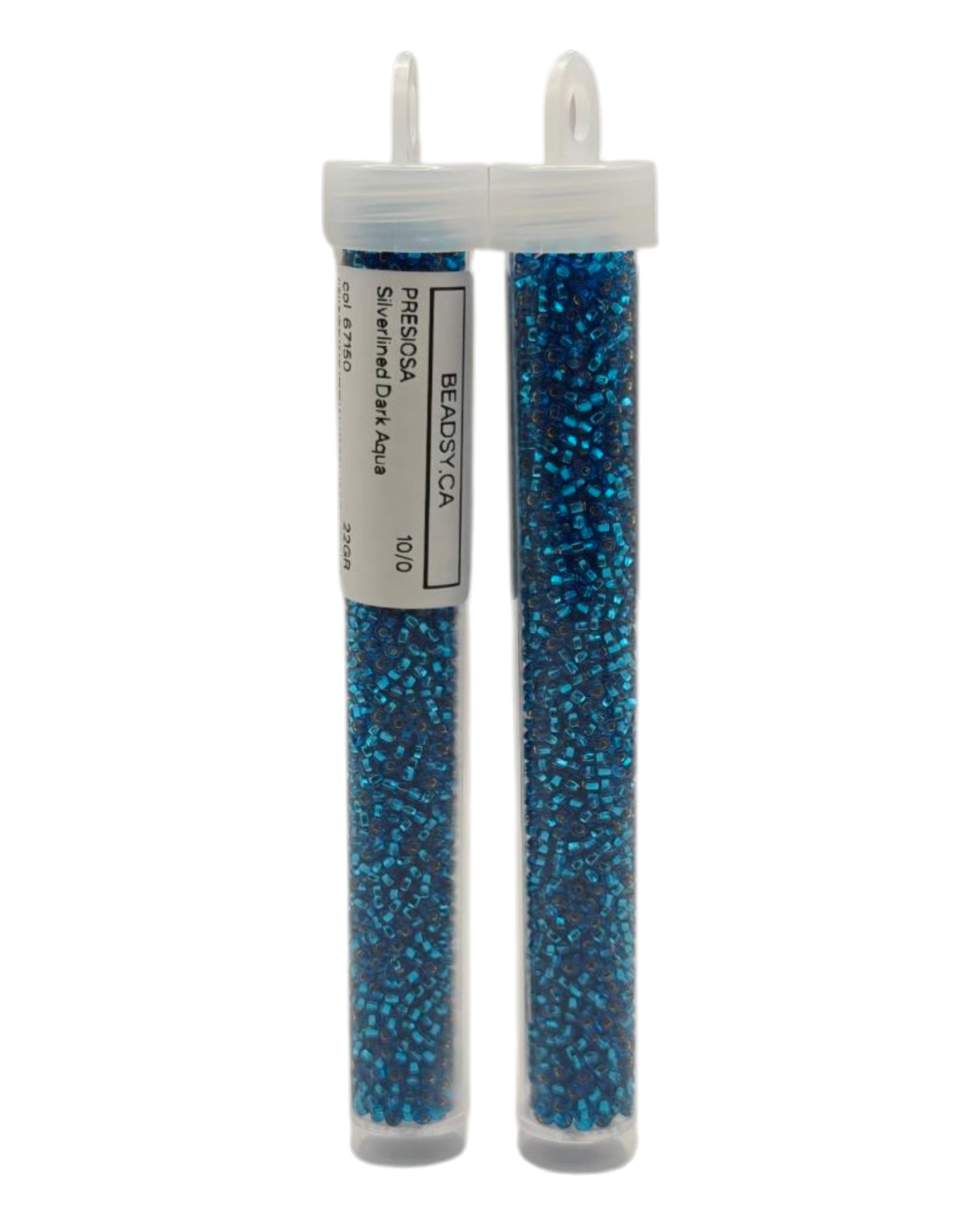Tube vials of Czech silver lined dark aqua size 10/0 seed beads