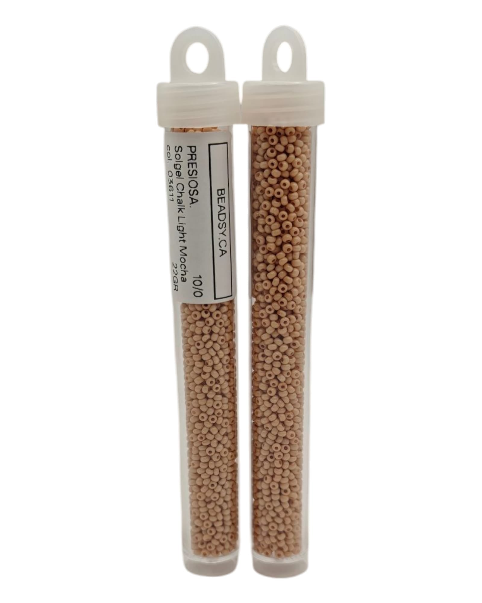 Tubes of Preciosa 10/0 Solgel Chalk Light Mocha seed beads color 03611