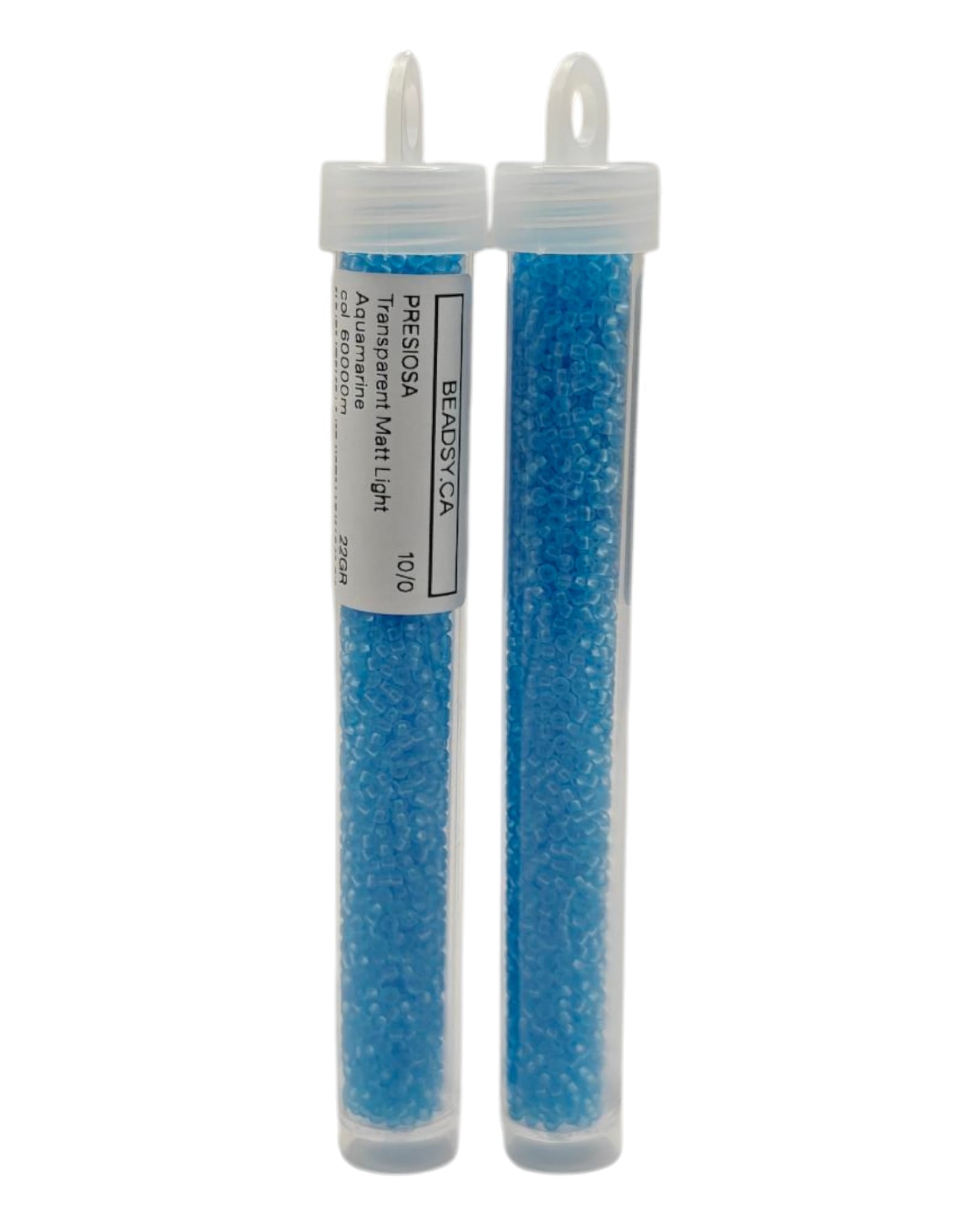 Tubes of Preciosa 10/0 transparent matte light aquamarine seed beads colour 60000m