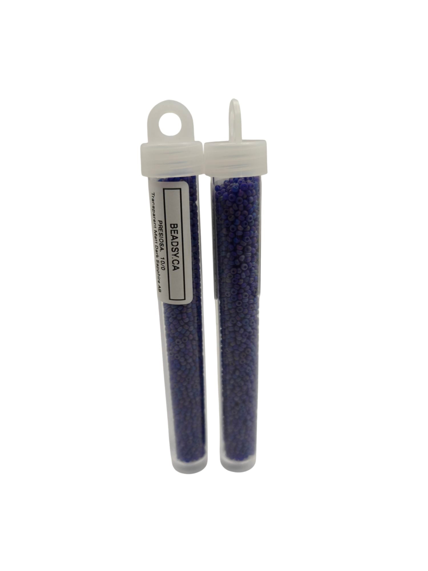 Two vials of Preciosa Czech seed beads 10/0 in color 31100m – transparent frosted rainbow blue