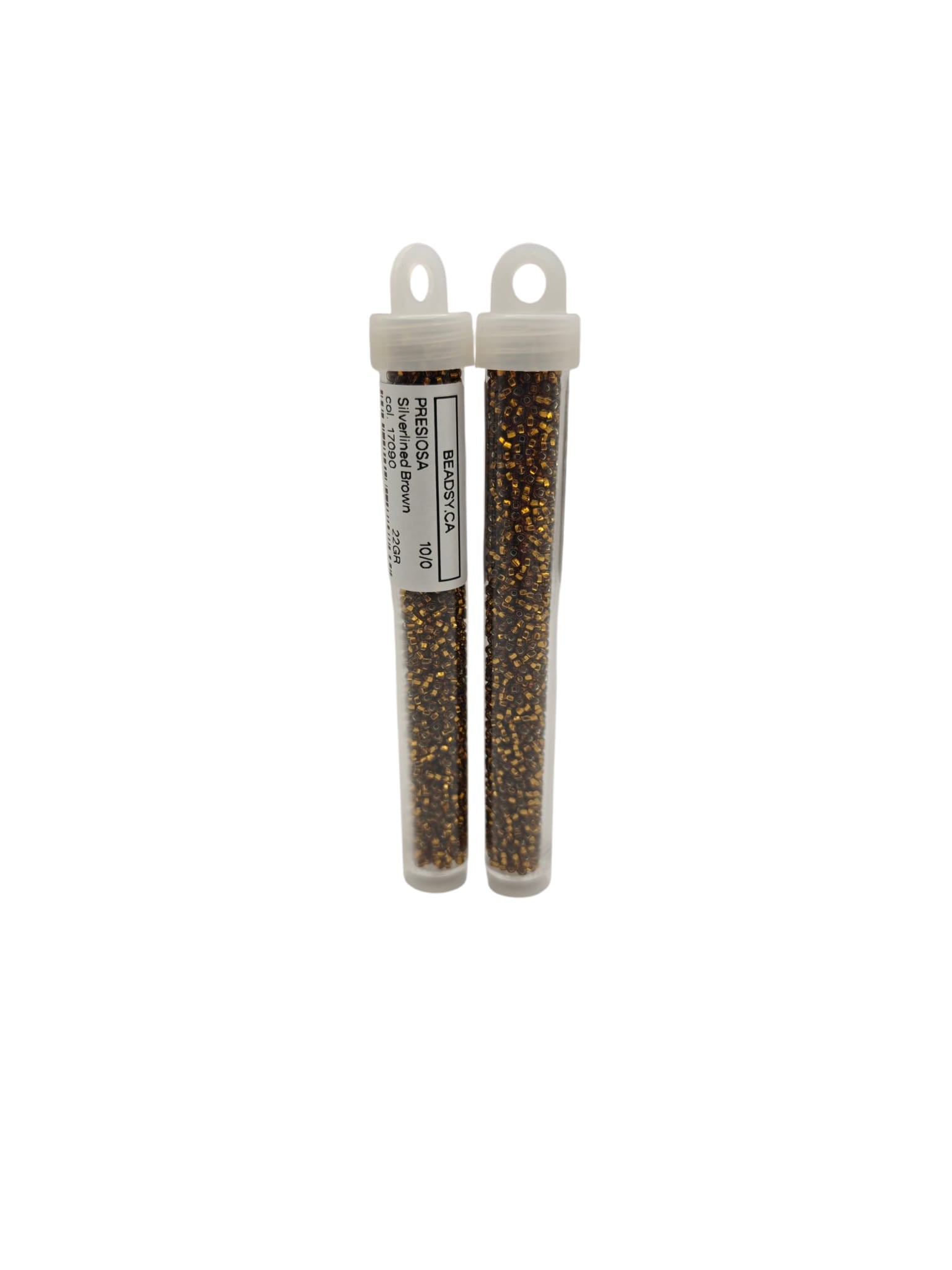 Two retail tubes of Preciosa 10/0 silverlined brown seed beads, colour code 17090.