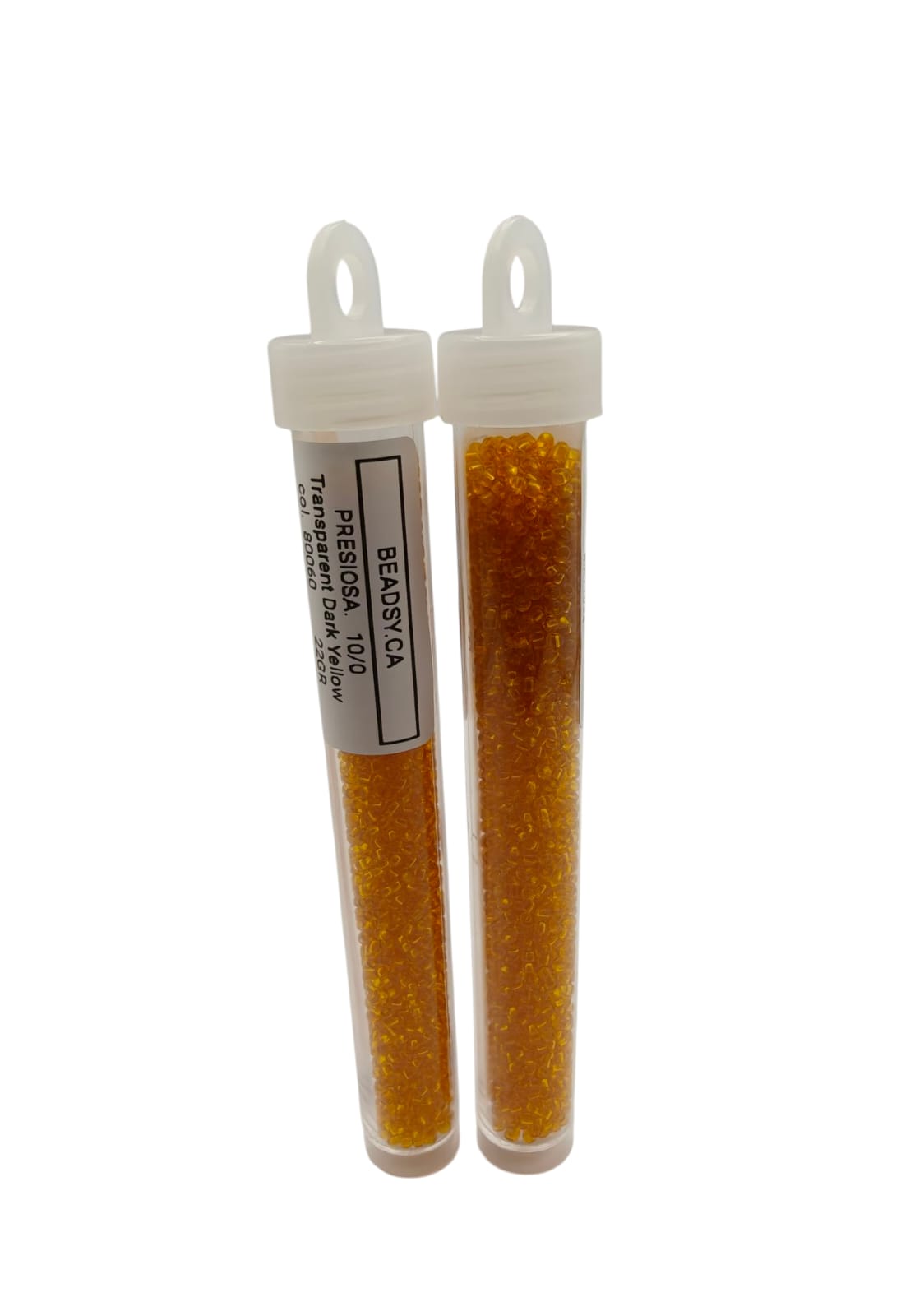Two tubes of PRECIOSA 10/0 transparent orange seed beads, colour code 80060, by Preciosa Ornela