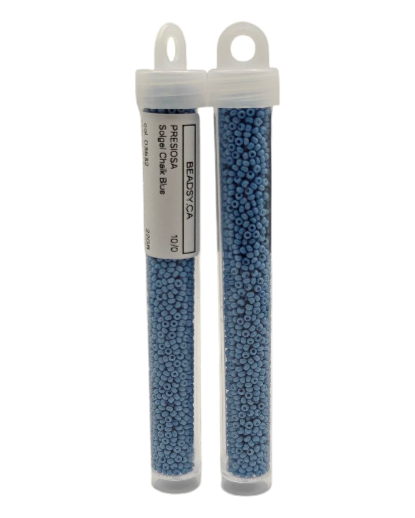 Two tubes of 10/0 Chalk Blue Czech seed beads (Solgel line), code 03632 — Beadsy