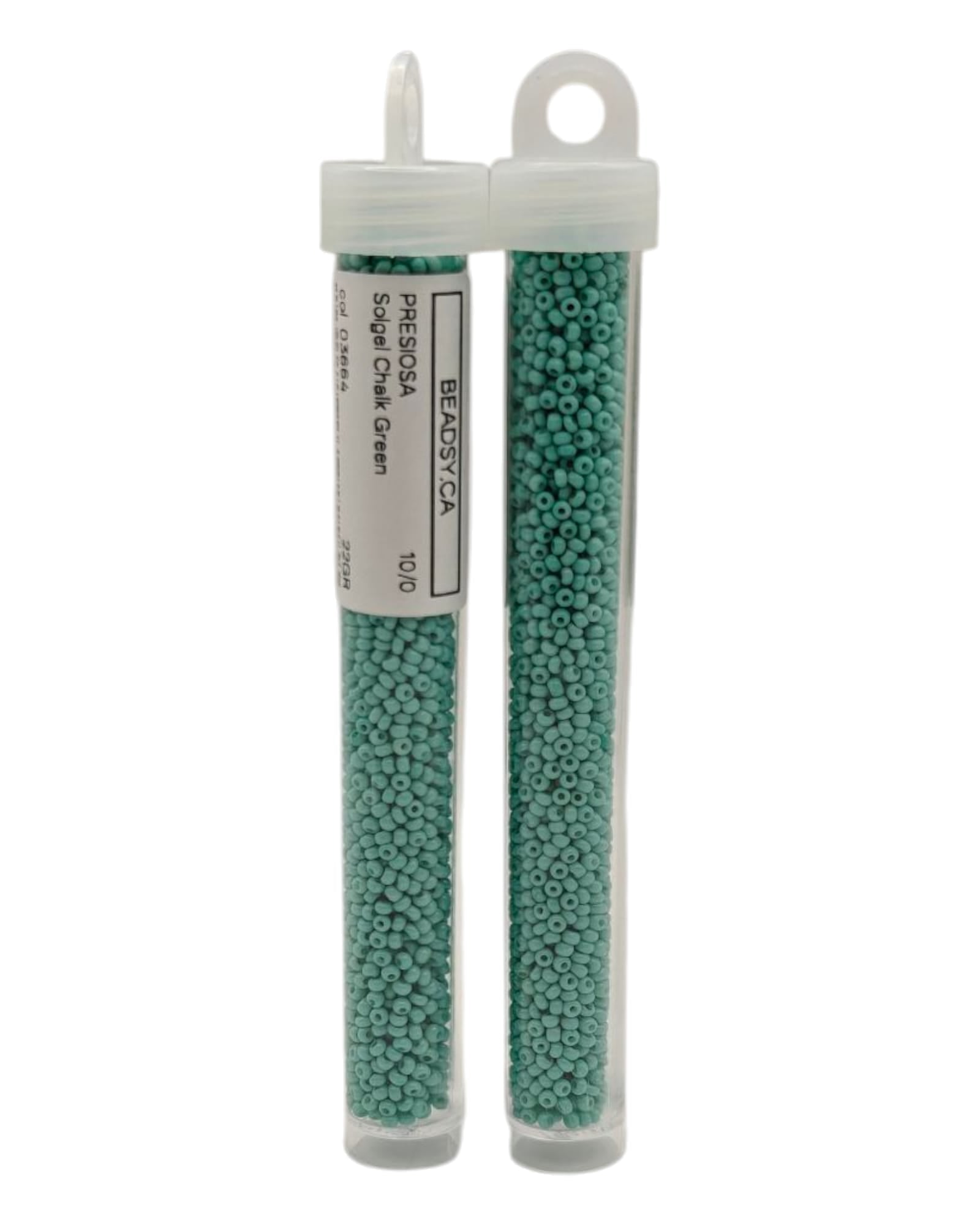 Two tubes of 10/0 Chalk Green Czech seed beads (Solgel line), code 03664 — Beadsy.