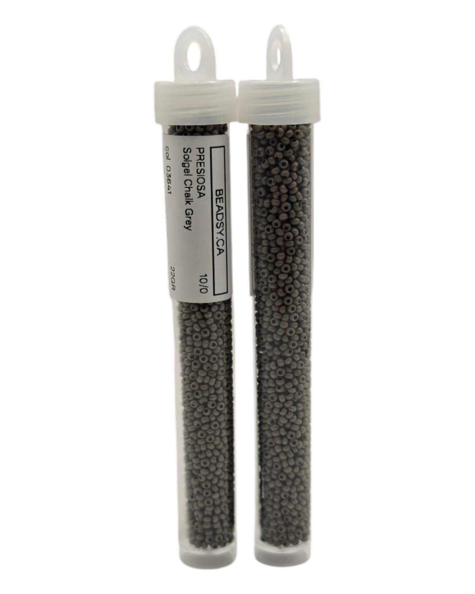 Two tubes of 10/0 Chalk Grey Czech seed beads (Solgel line), code 03641 — Beadsy