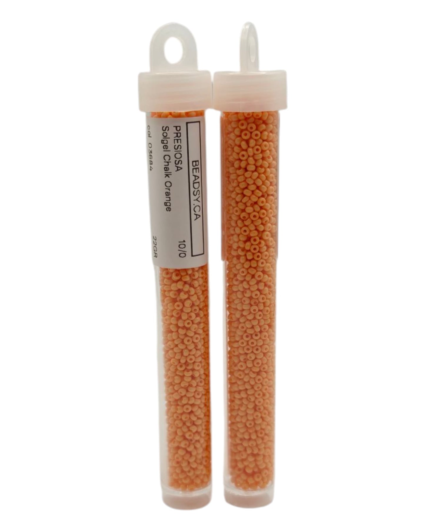 Two tubes of 10/0 Chalk Orange Czech seed beads (Solgel line), code 03684 — Beadsy.