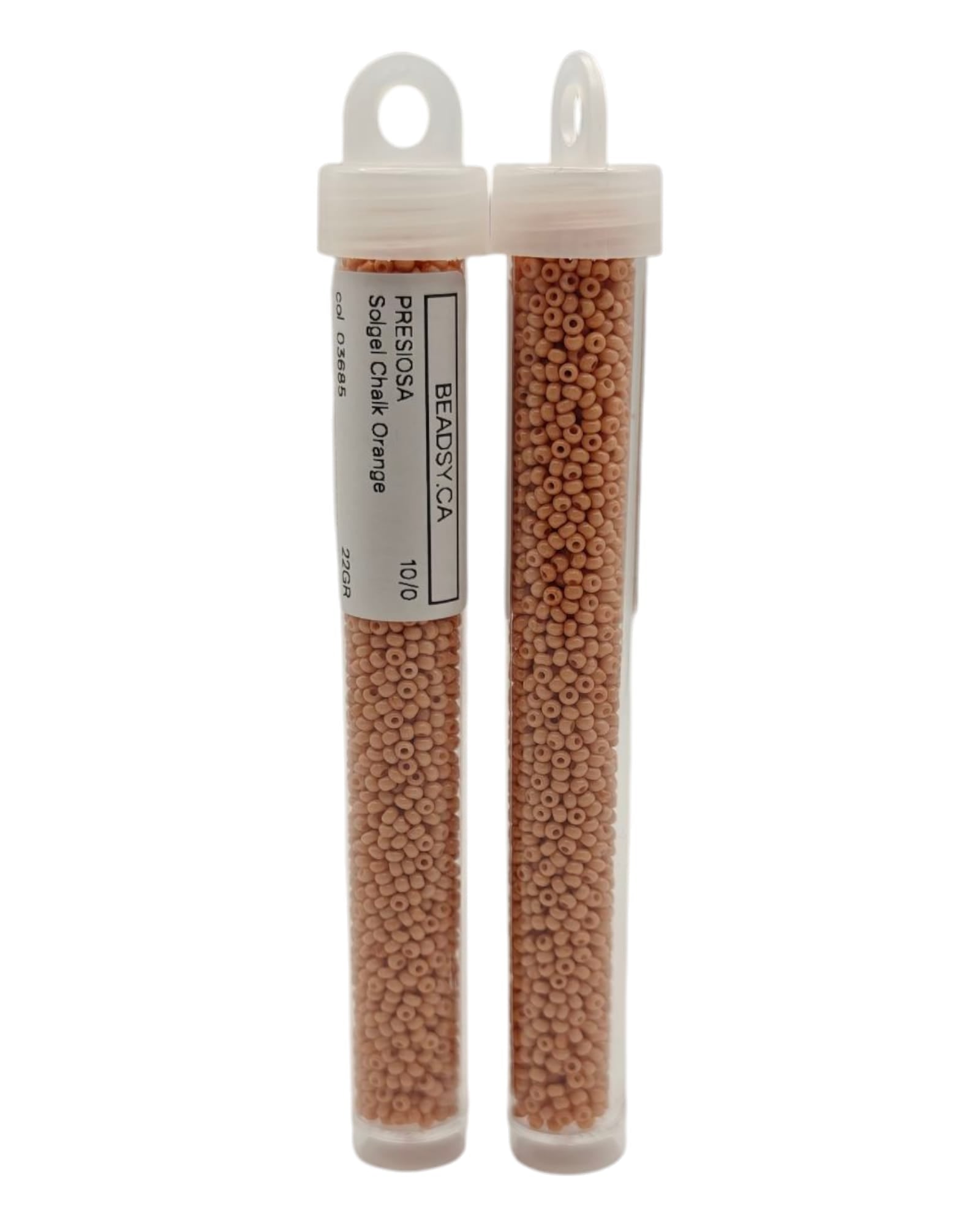 Two tubes of 10/0 Chalk Orange Czech seed beads (Solgel line), code 03685 — Beadsy.
