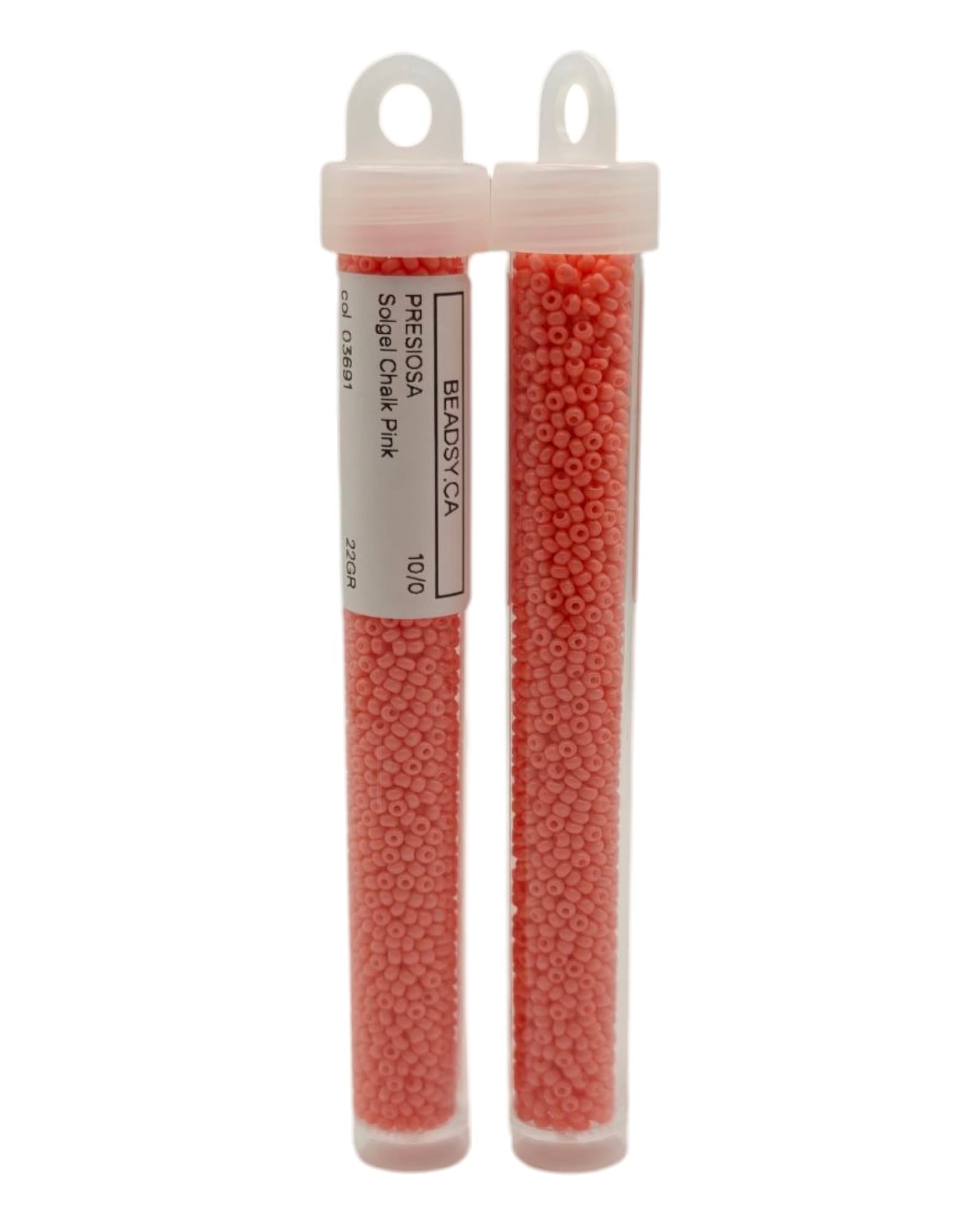 Two tubes of 10/0 Chalk Pink Czech seed beads (Solgel line), code 03691 — Beadsy.