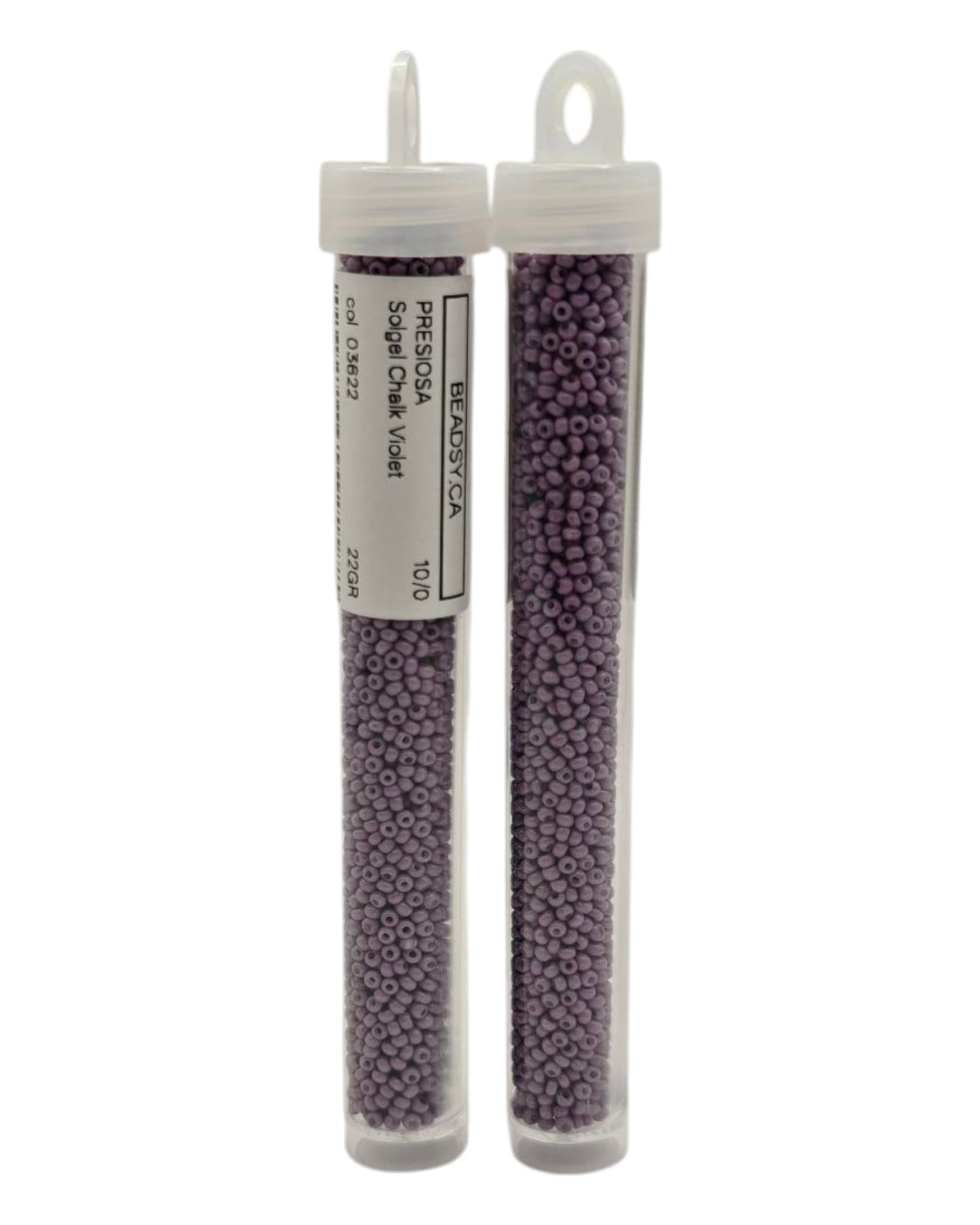Two tubes of 10/0 Chalk Violet Czech seed beads (Solgel line), code 03622 — Beadsy