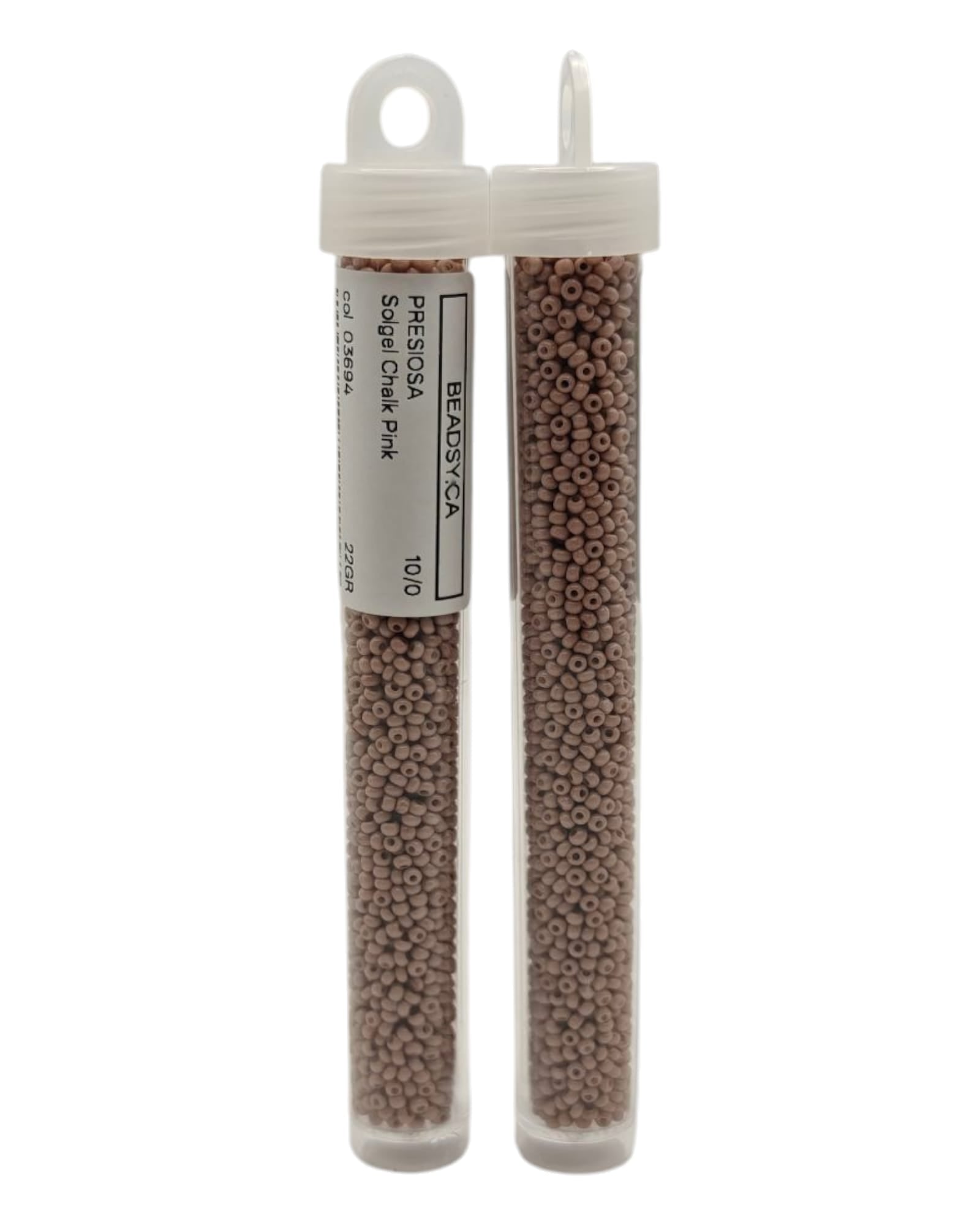Two tubes of Chalk Pink 10/0 Solgel Czech seed beads, code 03694 — Beadsy.