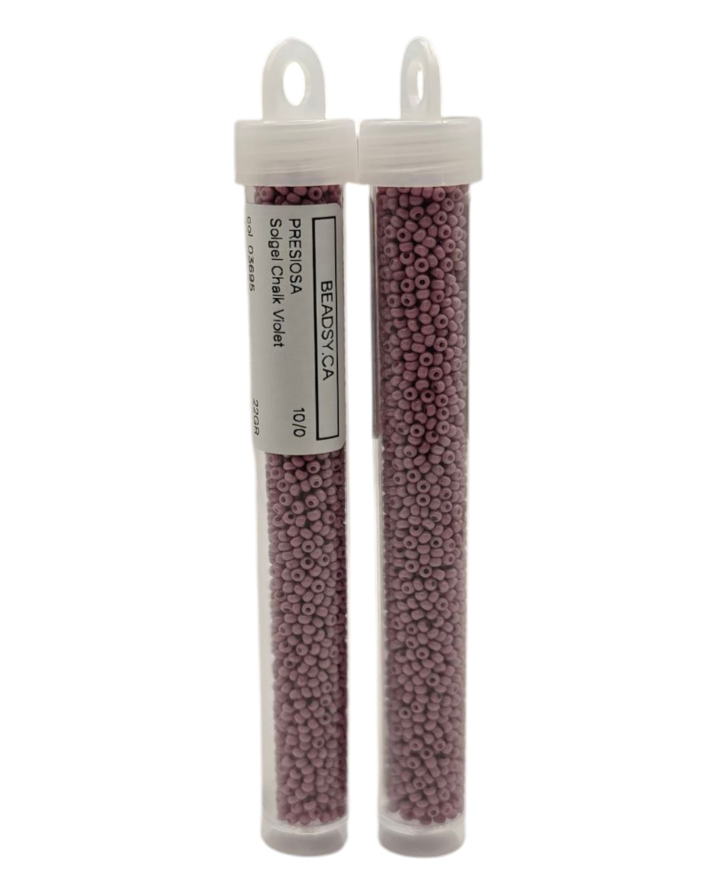 Two tubes of Chalk Violet 10/0 Solgel Czech seed beads, code 03695 — Beadsy.