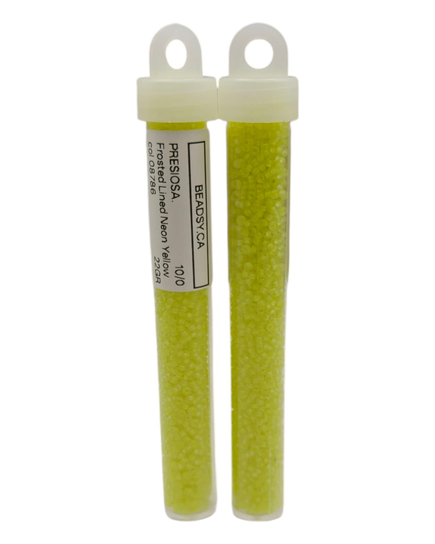 Two tubes of Preciosa 10/0 Czech seed beads Frosted Lined Neon Yellow 08786