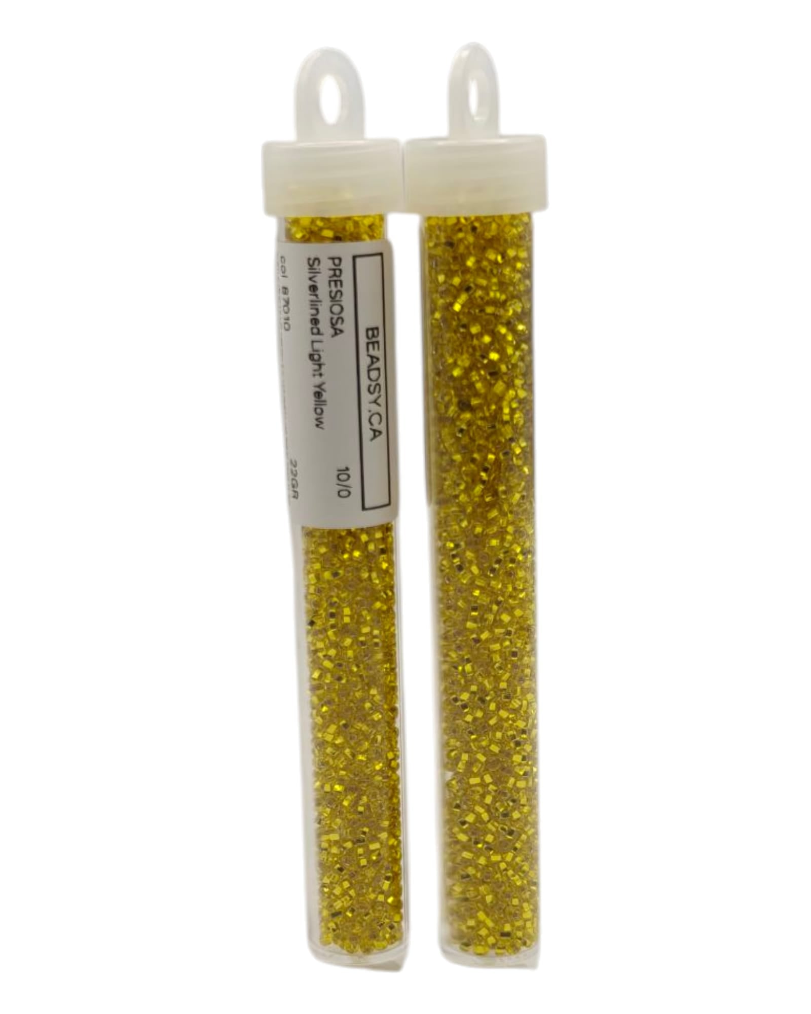 Two tubes of Preciosa 10/0 Silverlined Light Yellow (87010), ~22 g each