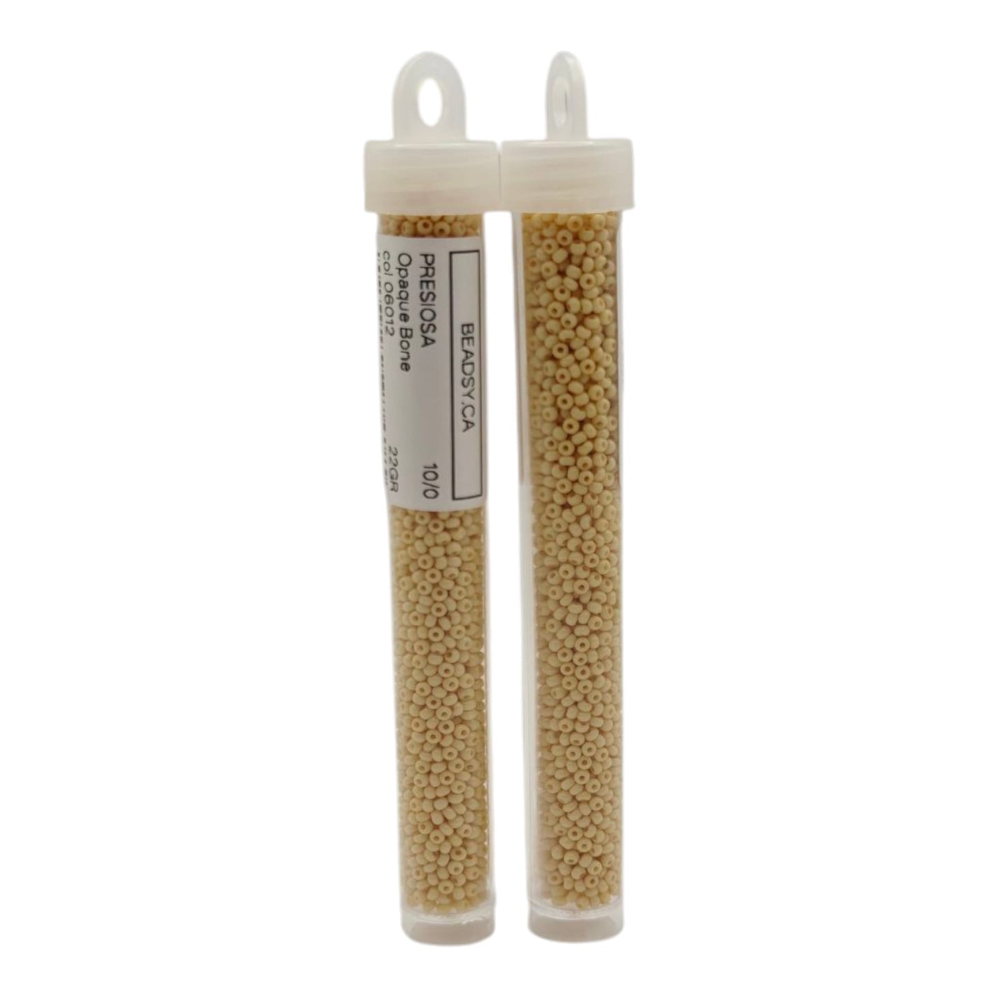 Two tubes of Preciosa 10/0 opaque Bone glass seed beads 06012 from Beadsy.ca