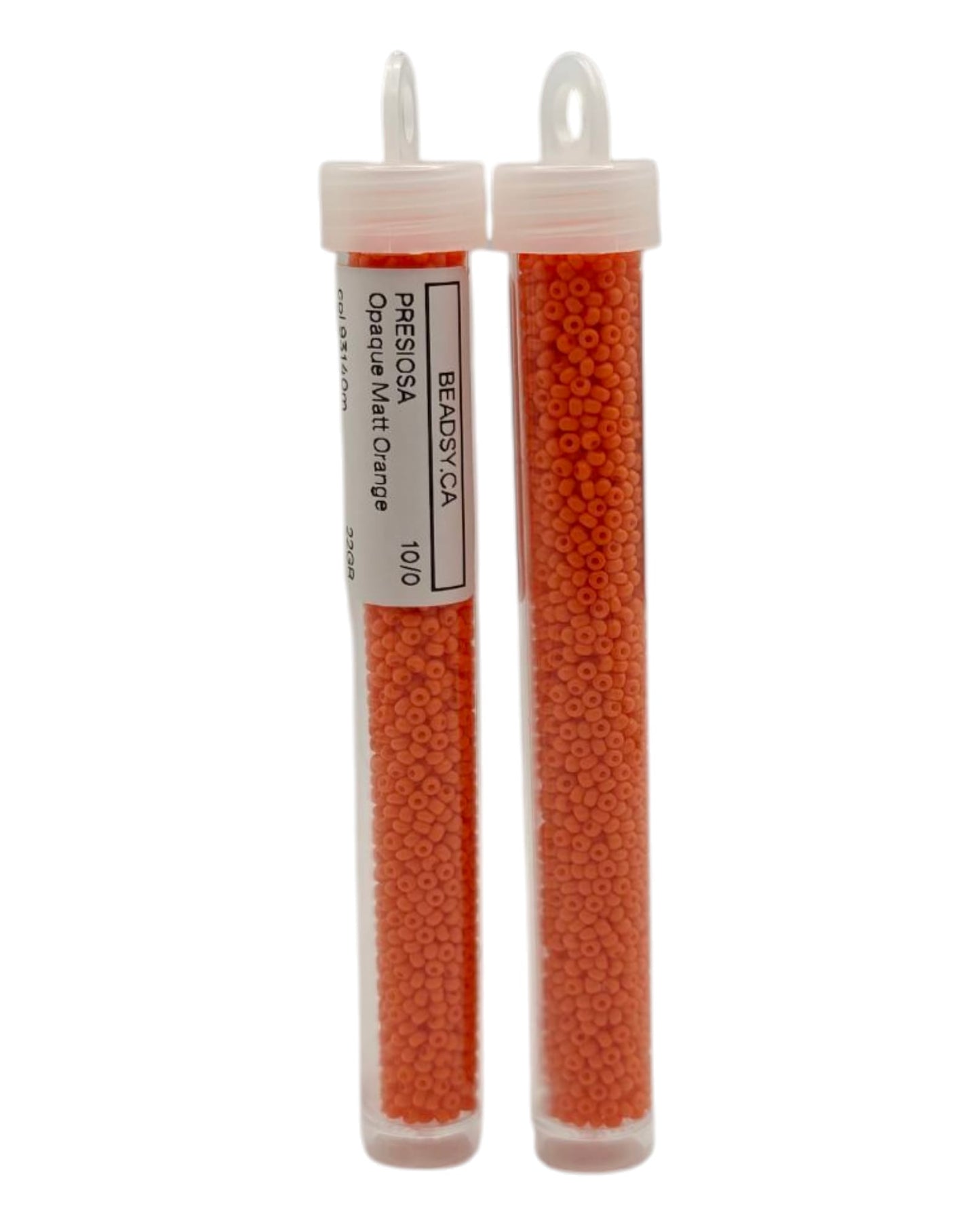 Two tubes of Preciosa Ornela 10/0 Opaque Matte Orange seed beads 93140m by Beadsy.ca