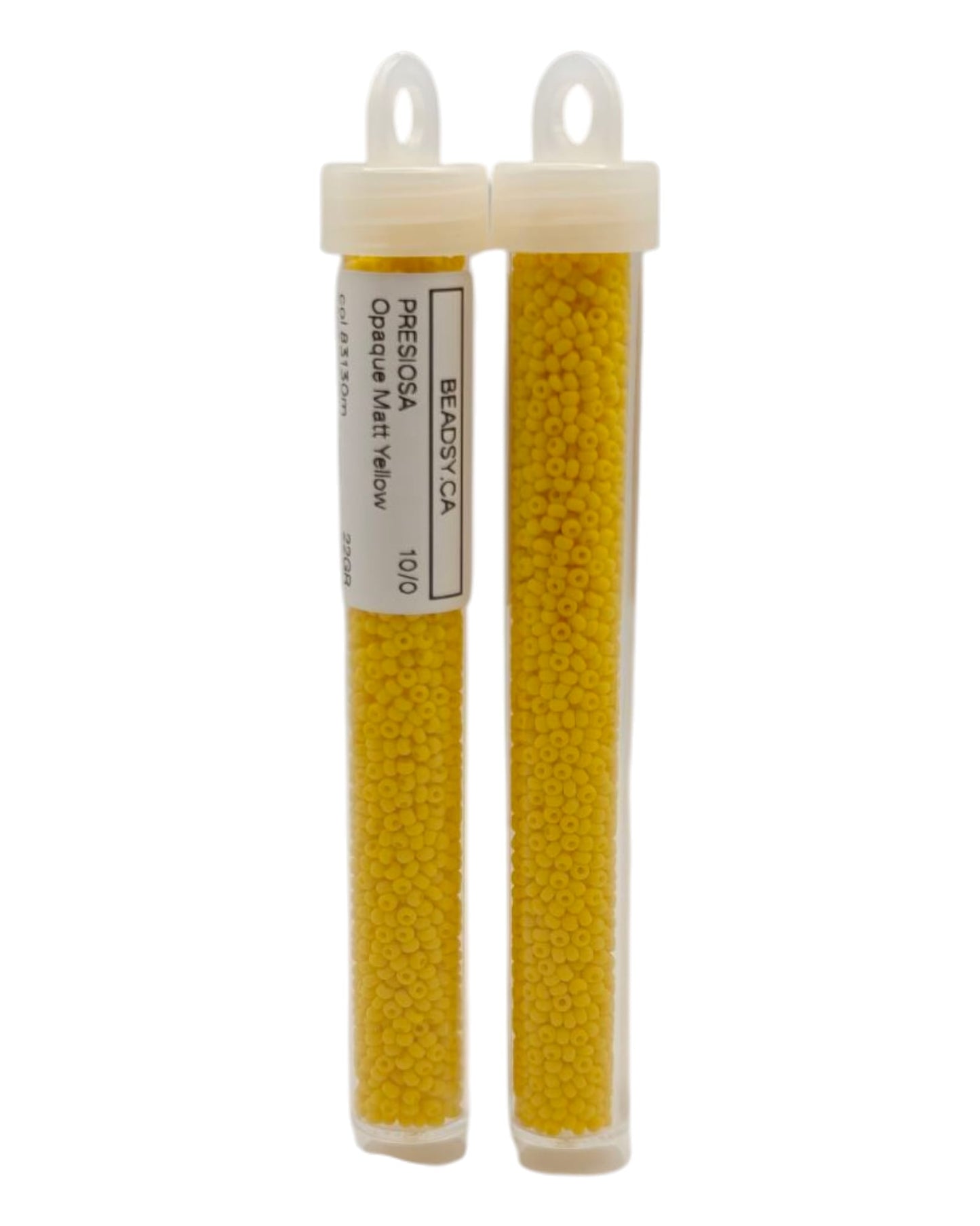Two tubes of Preciosa Ornela 10/0 Opaque Matte Yellow seed beads 83130m by Beadsy.ca