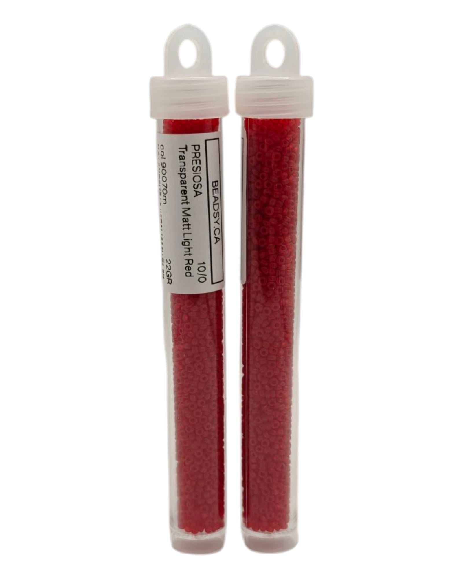 Two tubes of Preciosa Ornela 10/0 Transparent Matte Light Red seed beads 90070m by Beadsy.ca