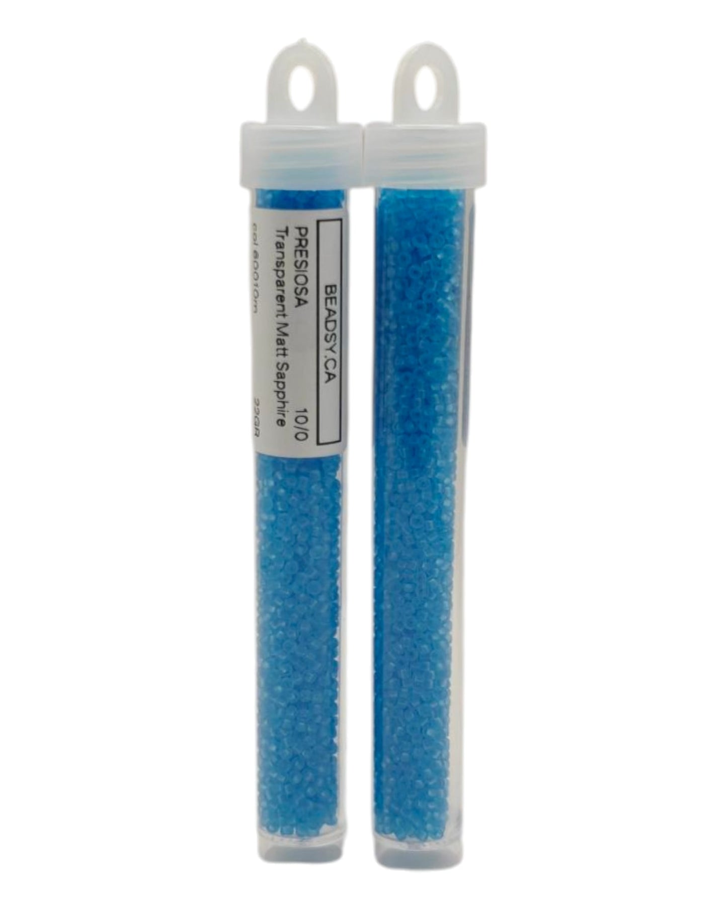 Two tubes of Preciosa Ornela 10/0 Transparent Matte Sapphire seed beads 60010m by Beadsy.ca