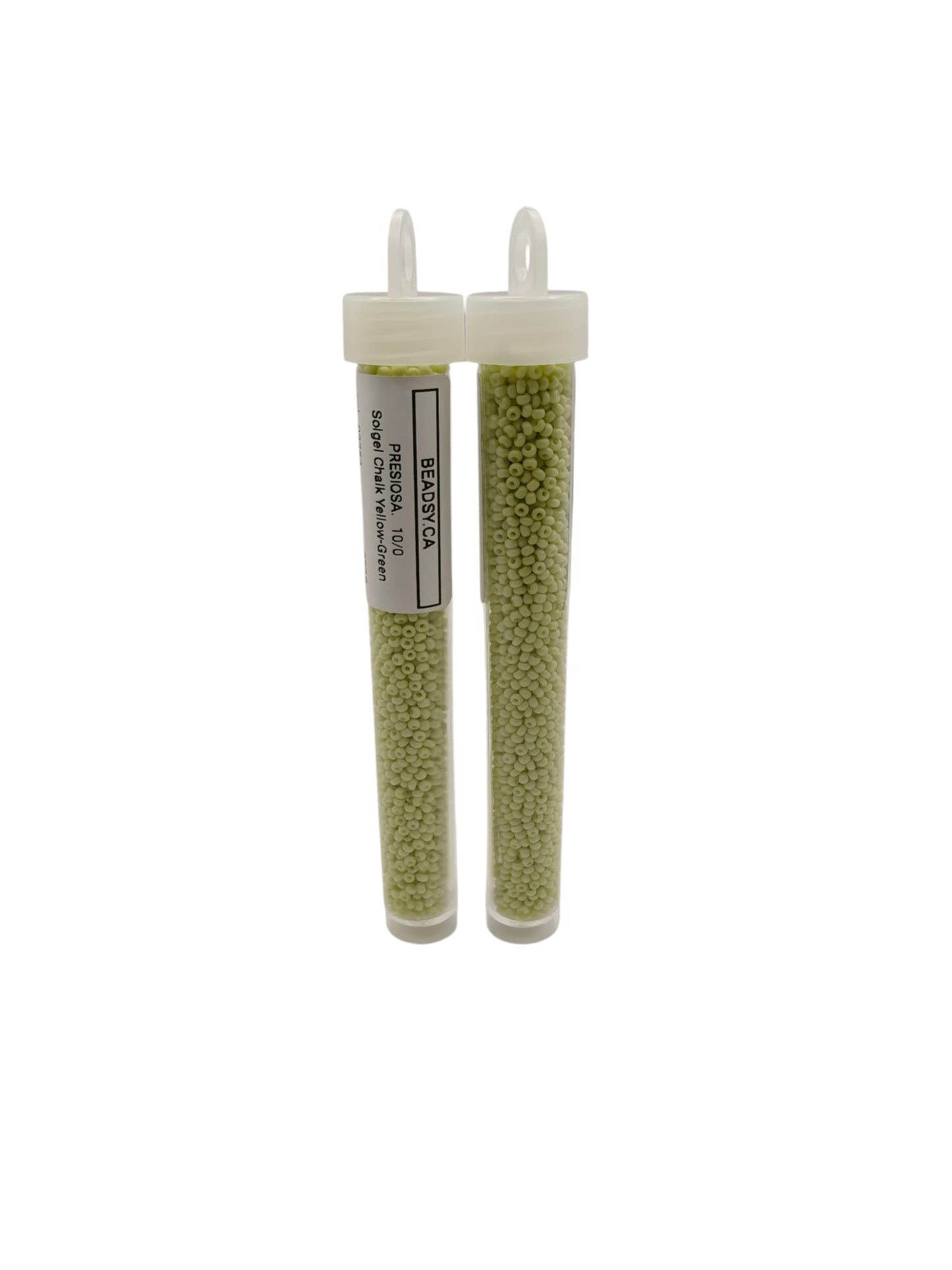 Two vials of Preciosa Czech seed beads 10/0 in color 03253 – Solgel Chalk Yellow-Green