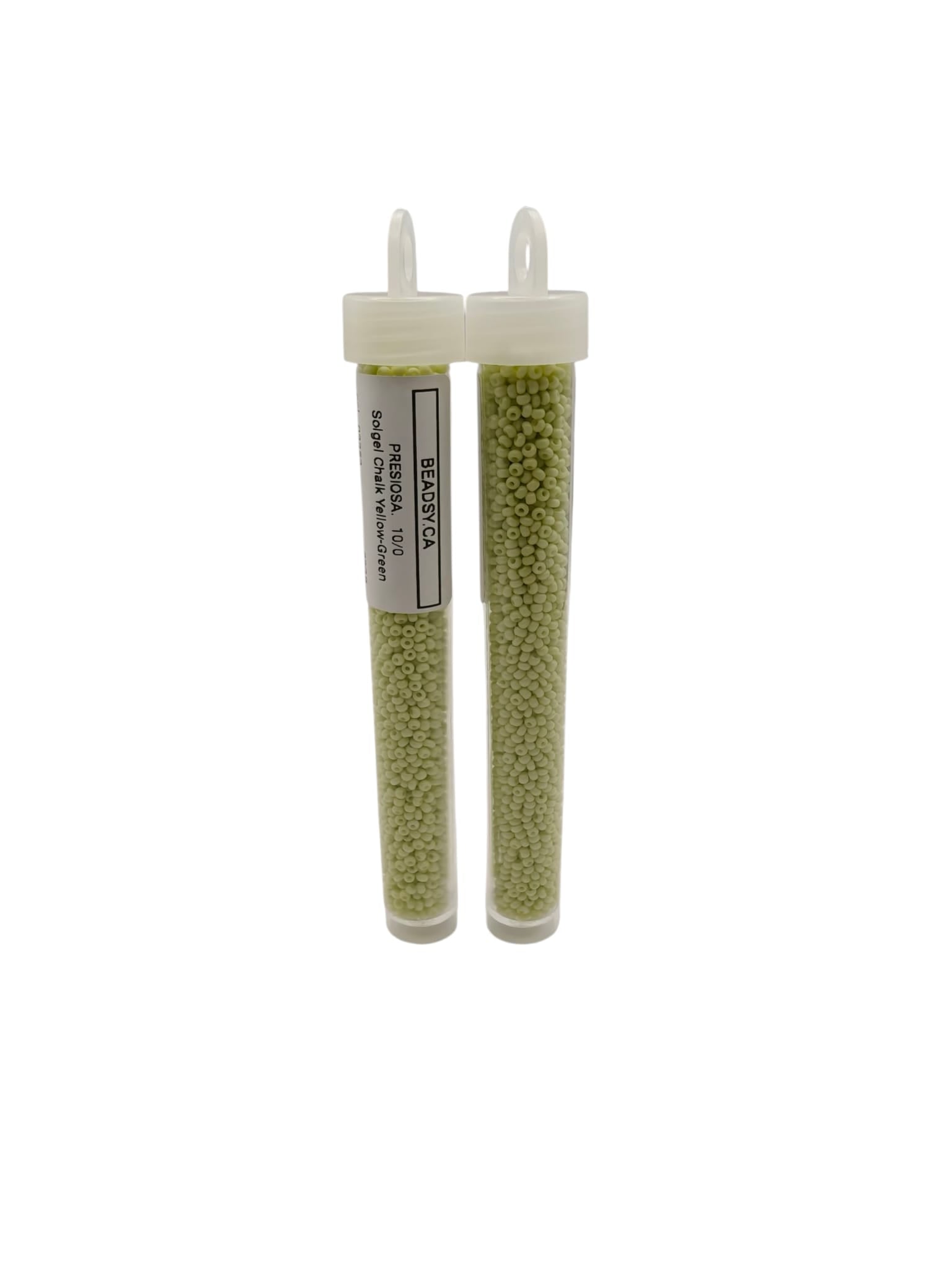 Two vials of Preciosa Czech seed beads 10/0 in color 03253 – Solgel Chalk Yellow-Green